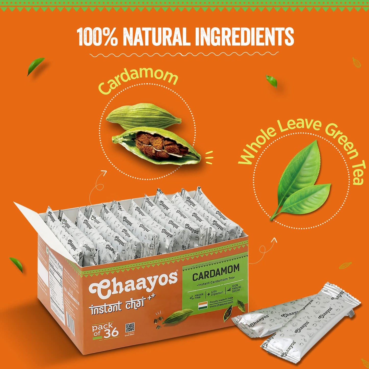 Chaayos Instant Cardamom Chai Tea Latte - Pack Of 36Instant Powdered Mixinstant Cardamom Premixchai Tea Powderassam Instant Teai