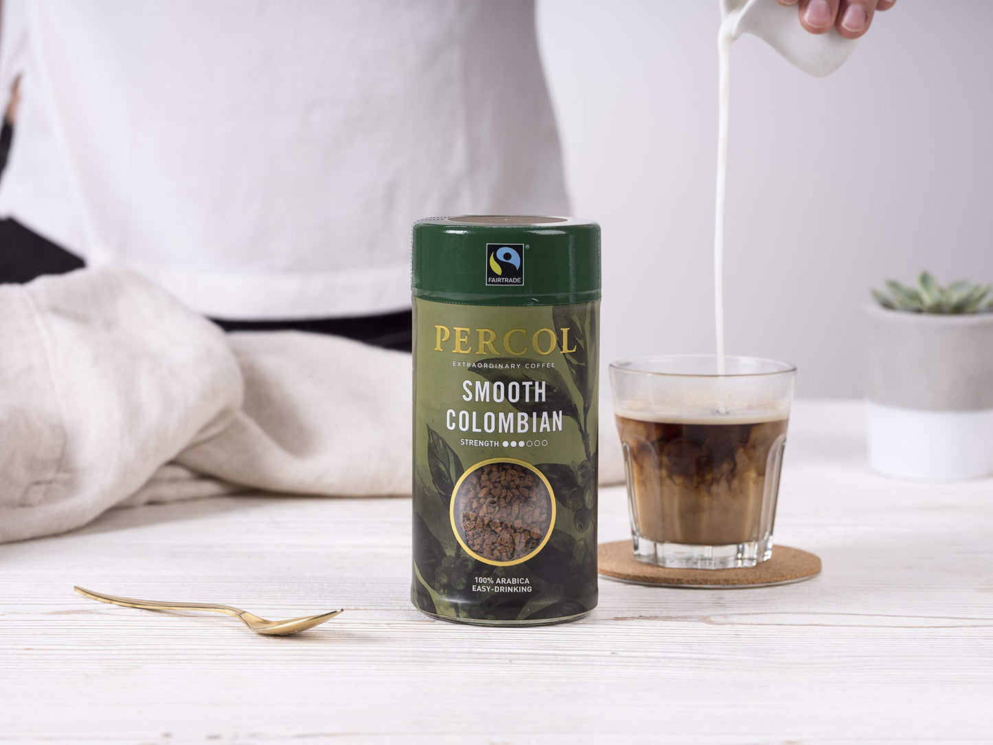 PERCOL Smooth Colombian Instant Coffee - 100% Arabica, Light Strength, 3.5 oz, Green
