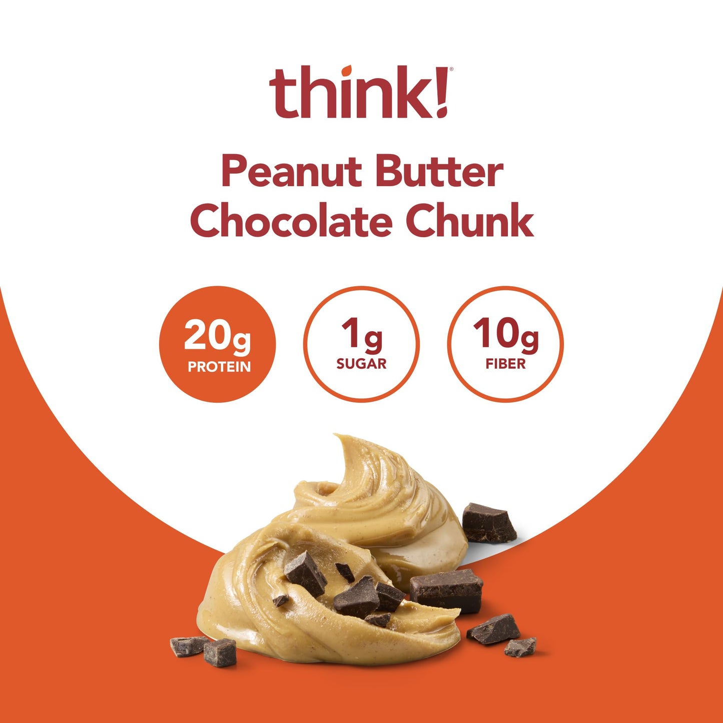 Think! Protein Bars, High Protein Snacks, Gluten Free, Kosher Friendly, Peanut Butter Chocolate Chunk, 10 Count