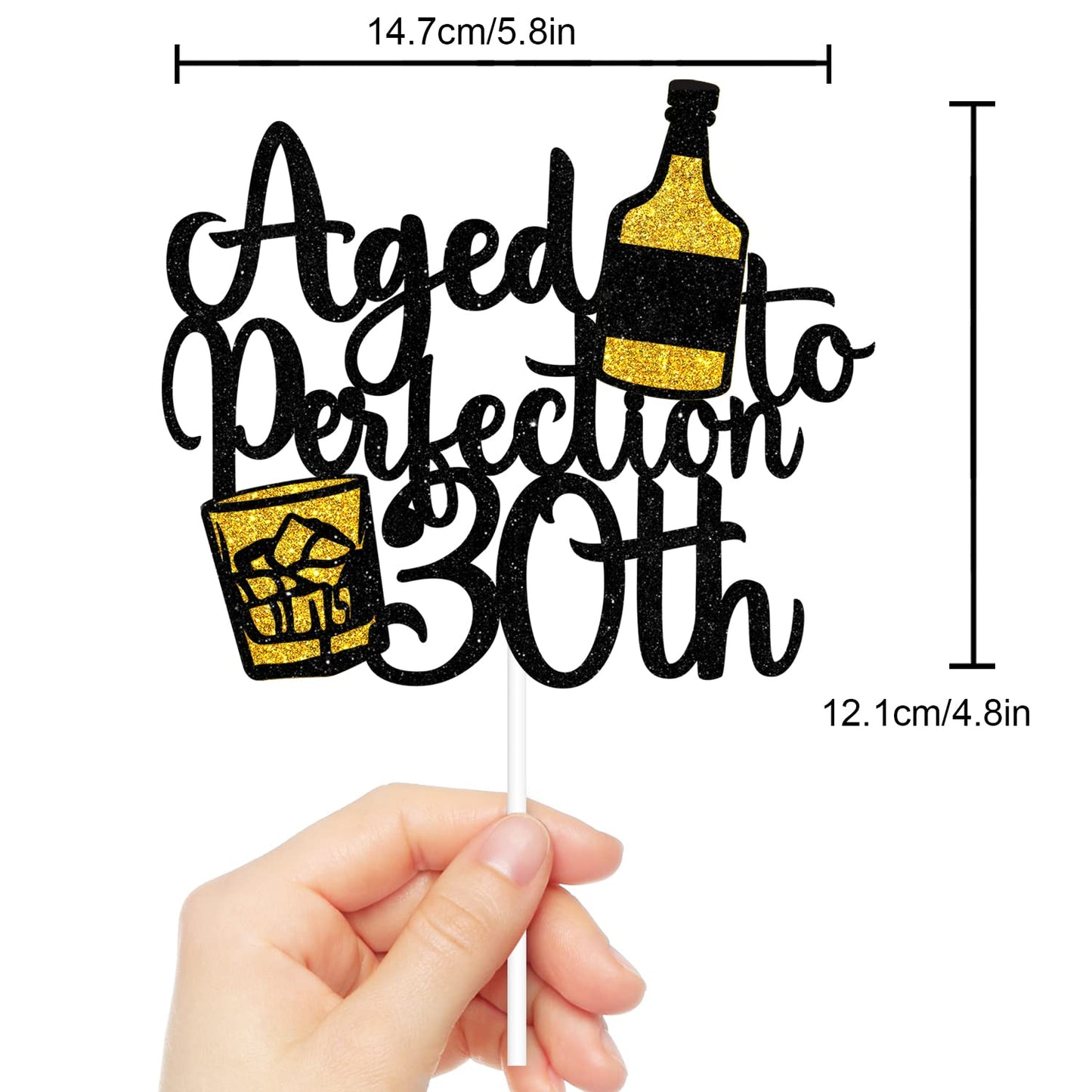 LHCING Aged To Perfection 30th Birthday Cake Topper - Black Gold Glitter Paper Decoration