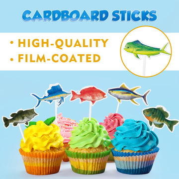 Wernnsai 36Pcs Fishing Cupcake Toppers Gone Fishing Birthday Cake Toppers Supplies For Baby Shower Fisherman Boys Birthday Party