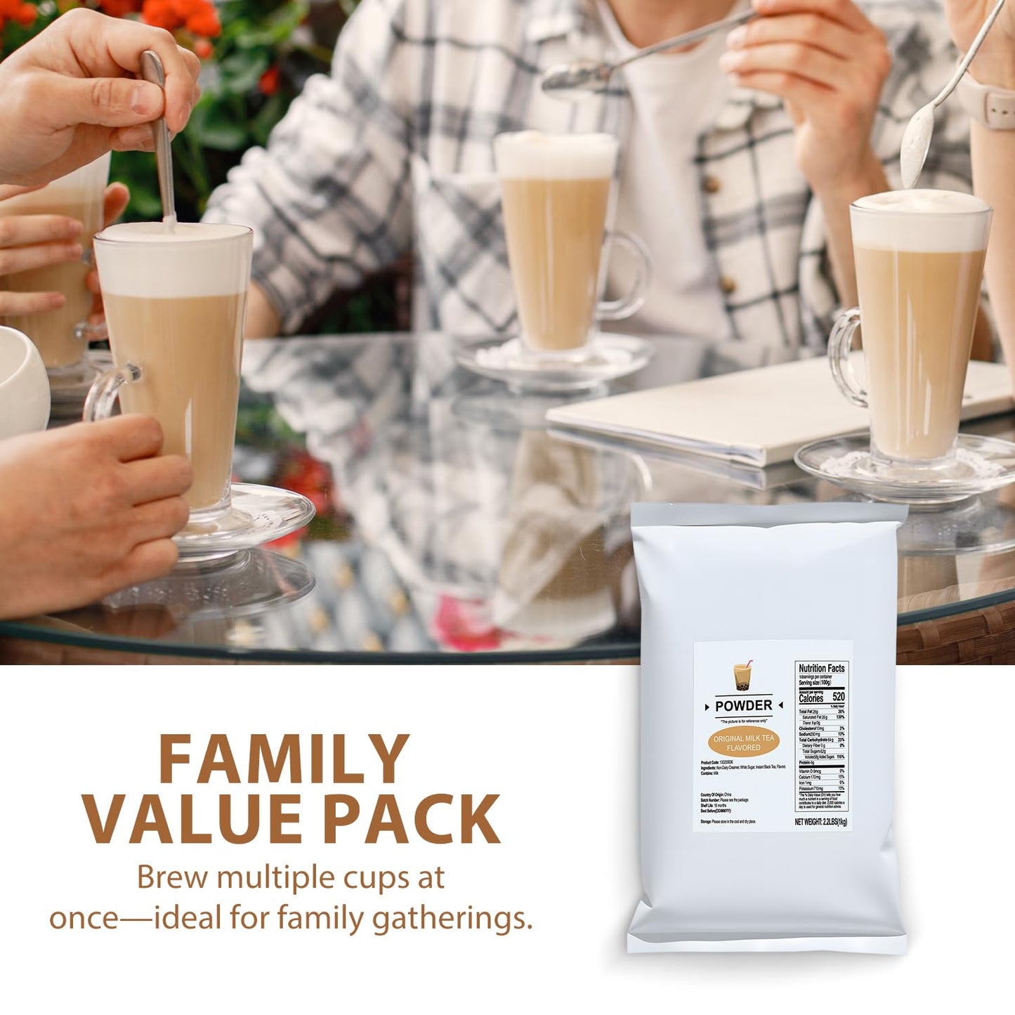Soeos Milk Tea Flavored Powder (3-in-1), 2.2 lbs (1kg) - Instant Bubble Tea Mix with Creamer & Sugar, Easy to Prepare, Perfect f