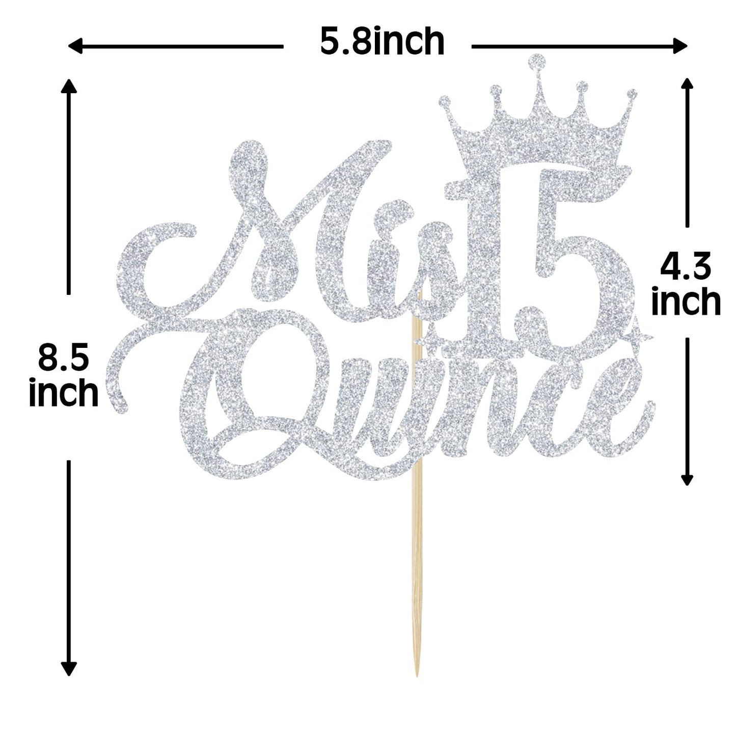 Mis Quince 15 Cake Topper, Cheers To 15 Years, 15Th Birthday Cake Decor, Happy 15Th Birthday Decorations Silver Glitter