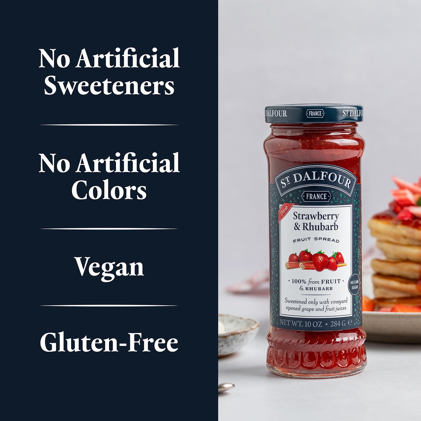 St. Dalfour Strawberry & Rhubarb Fruit Spread - 10Oz - 100% From Fruit, No Artificial Ingredients, Non Gmo, No Cane Sugars, All Natural