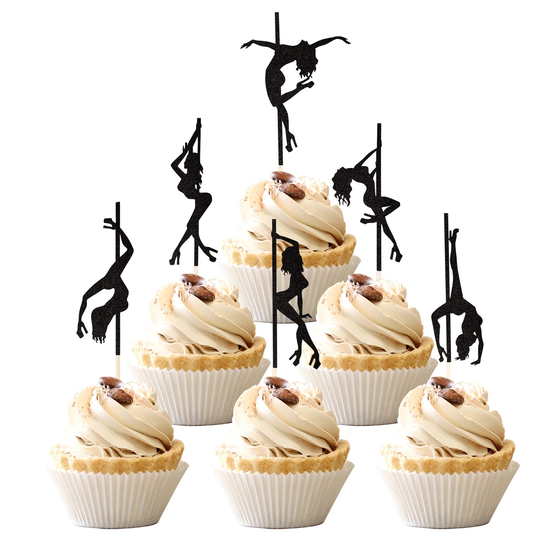 36 Pcs Pole Dance Girl Cupcake Toppers Black Glitter Pole Dancing Cupcake Picks Bachelorette Bridal Shower Birthday Party Cake D