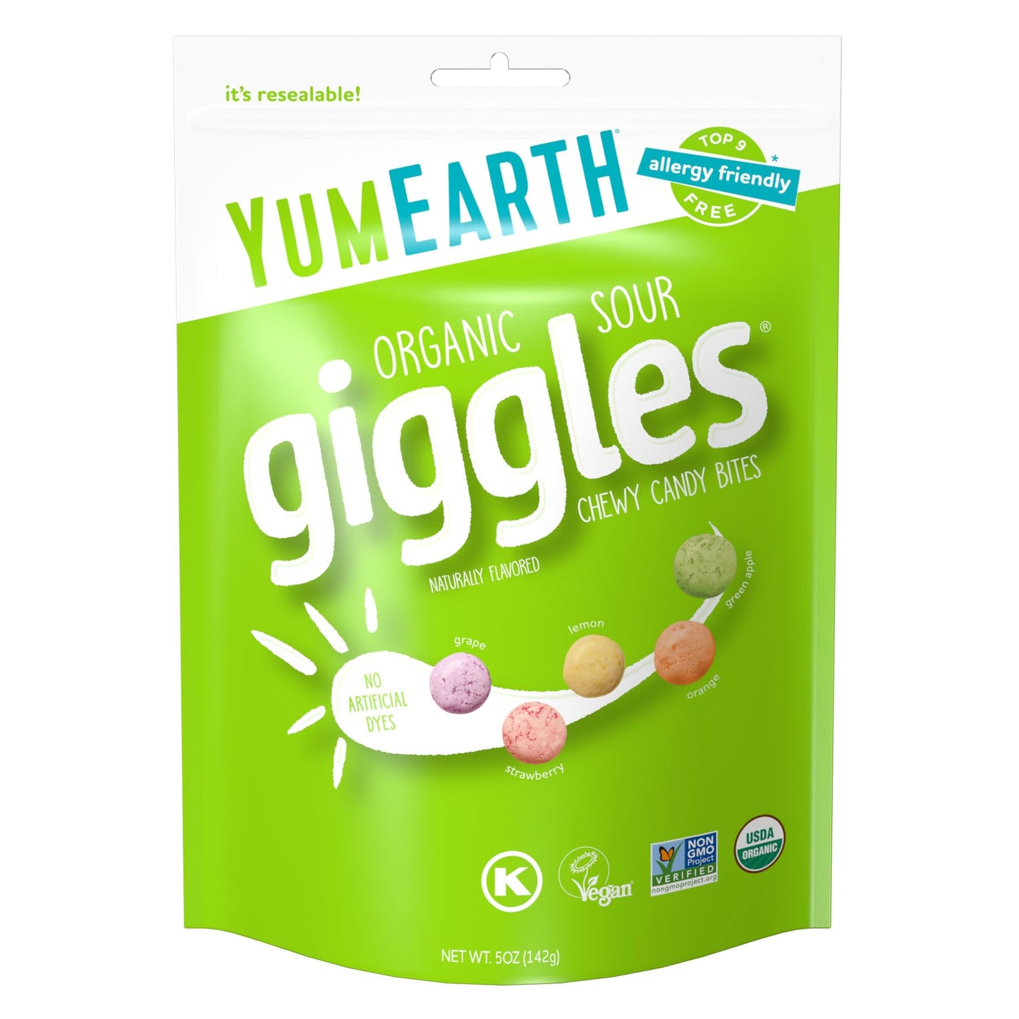 YumEarth Organic Sour Giggles Chewy Candy - Allergy Friendly, Vegan, Gluten Free - 5 Ounce Bag - Orange