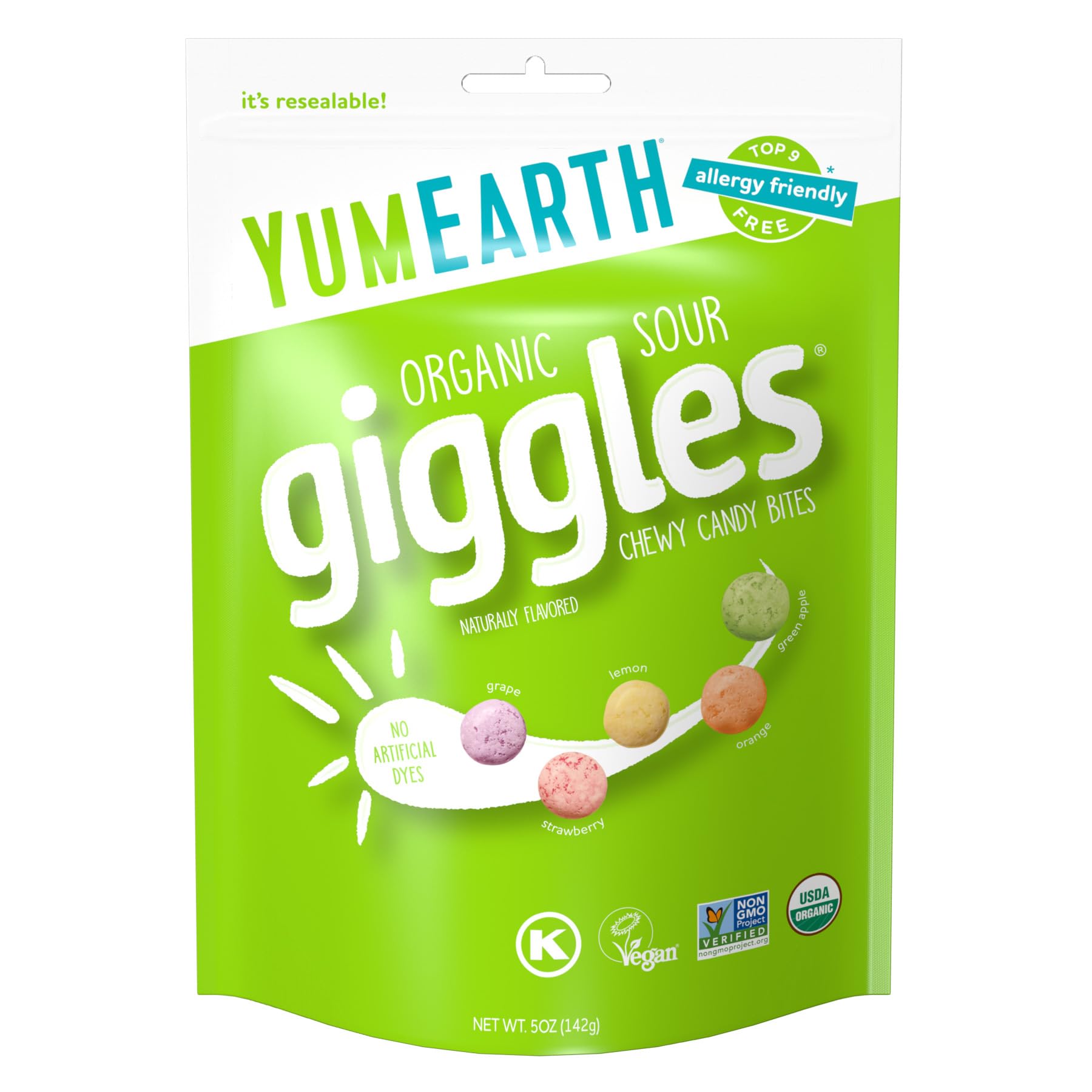 YumEarth Organic Sour Giggles Chewy Candy - Allergy Friendly, Vegan, Gluten Free - 5 Ounce Bag - Orange