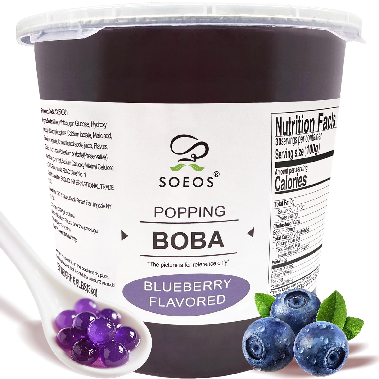 Soeos Blueberry Popping Boba Pearls 6.6 LB (3000 g), Bursting Boba Pearls for Bubble Tea, Beverages, Shakes, Desserts, Smoothie 
