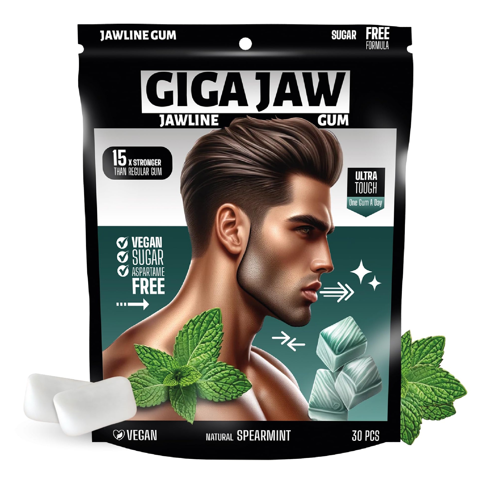 Giga Jaw GigaJaw Jawline Gum - Sugar-Free Mint Flavor, 15X Hardness, Pack of 30 Pieces, Small, Green