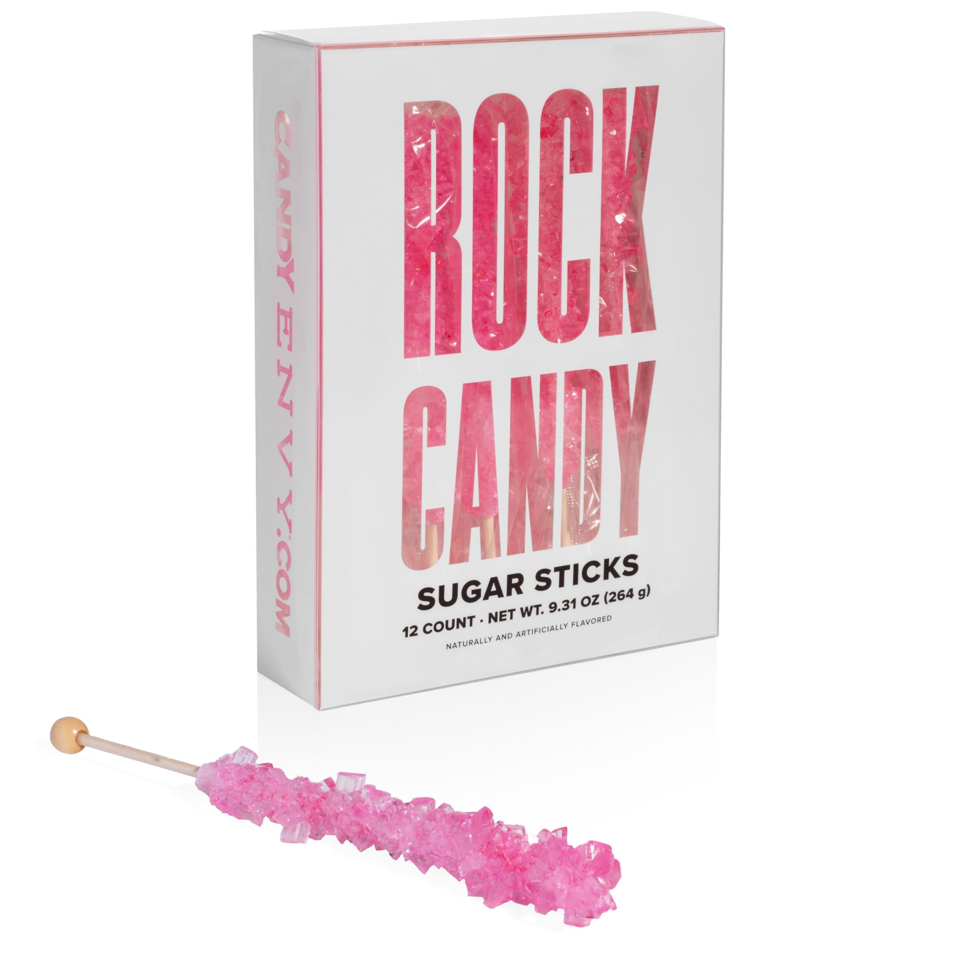 Light Pink Rock Candy Sugar Sticks - Cherry Flavored - 12 Individually Wrapped Pink Party Favors