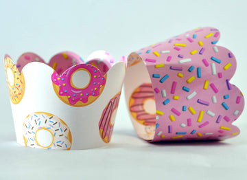 Donut Grow Up Doughnut Cupcake Wrappers For Kids Birthday Party Supplies, Two Sweet Celebrations, Sprinkles. Set Of 24 Reversibl