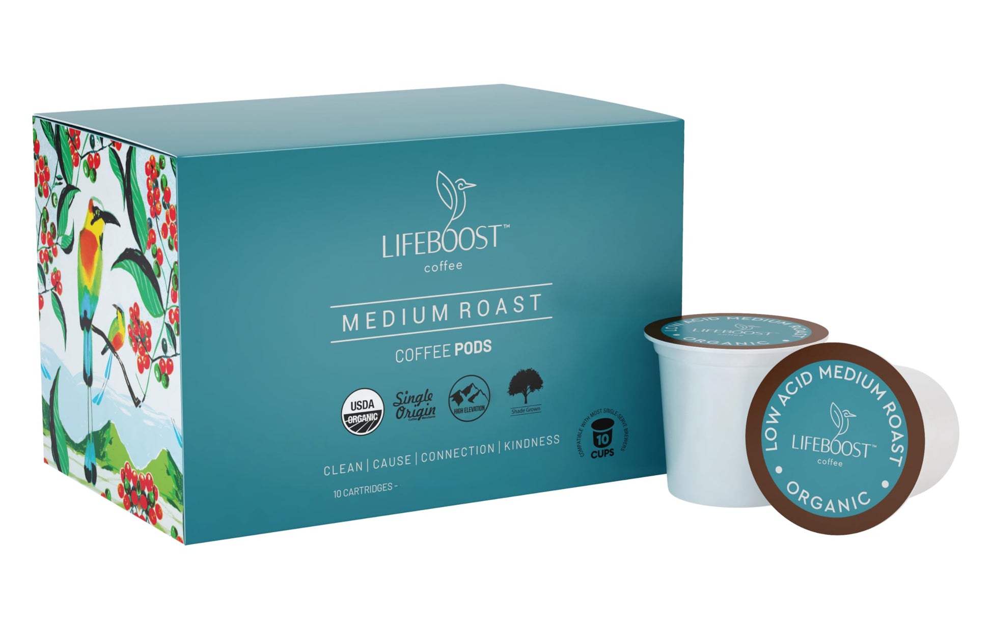 LIFEBOOST Medium Roast Low Acid Coffee K Cups, Organic, Non-GMO, 10 Count, Compatible with Keurig Machines