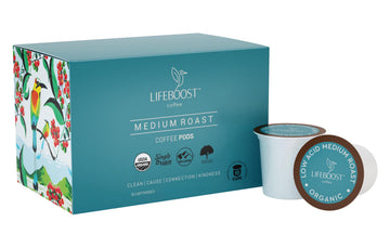 LIFEBOOST Medium Roast Low Acid Coffee K Cups, Organic, Non-GMO, 10 Count, Compatible with Keurig Machines