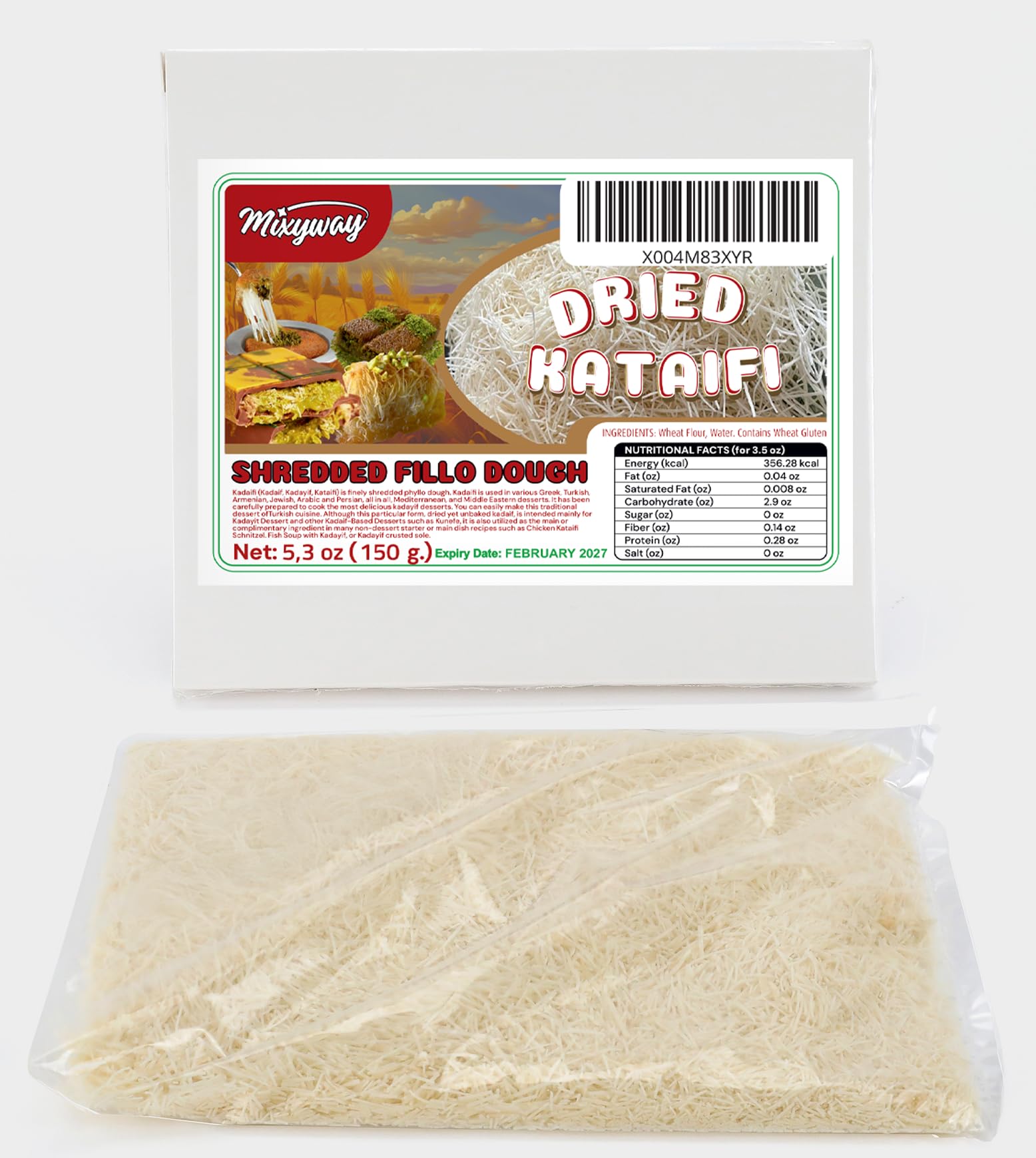 Kataifi Shredded Fillo Dough for Dubai Chocolate Bar Pistachio 5.3 Oz (150 gr.) Kadayif for Knafeh Pistachio Chocolate Bar Pastr