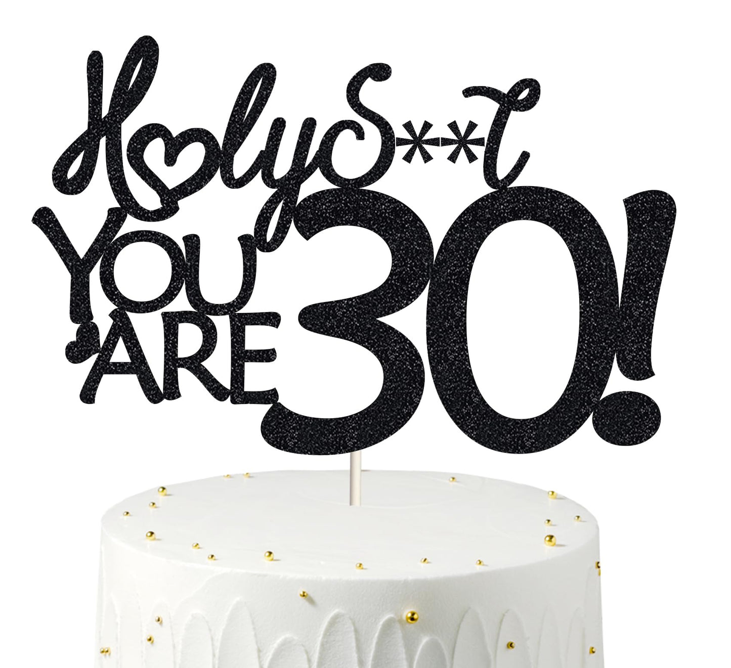 30 Birthday Cake Toppers - Black Glitter, Thirty, 30Th Birthday, Decorations