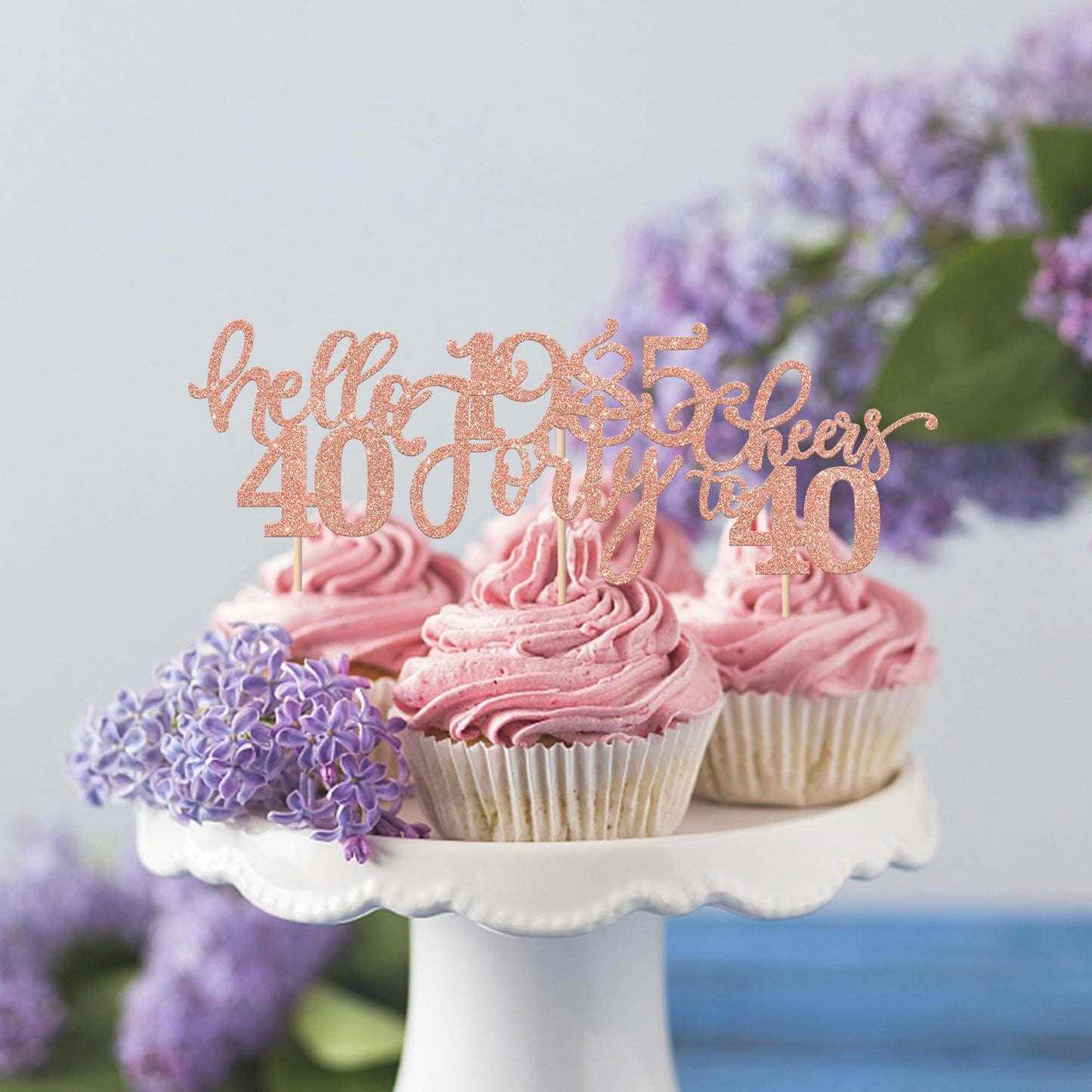 YCTHUNFISH 24 Pack Cupcake Toppers Glitter Rose Gold for 40th Birthday Cake Decorations