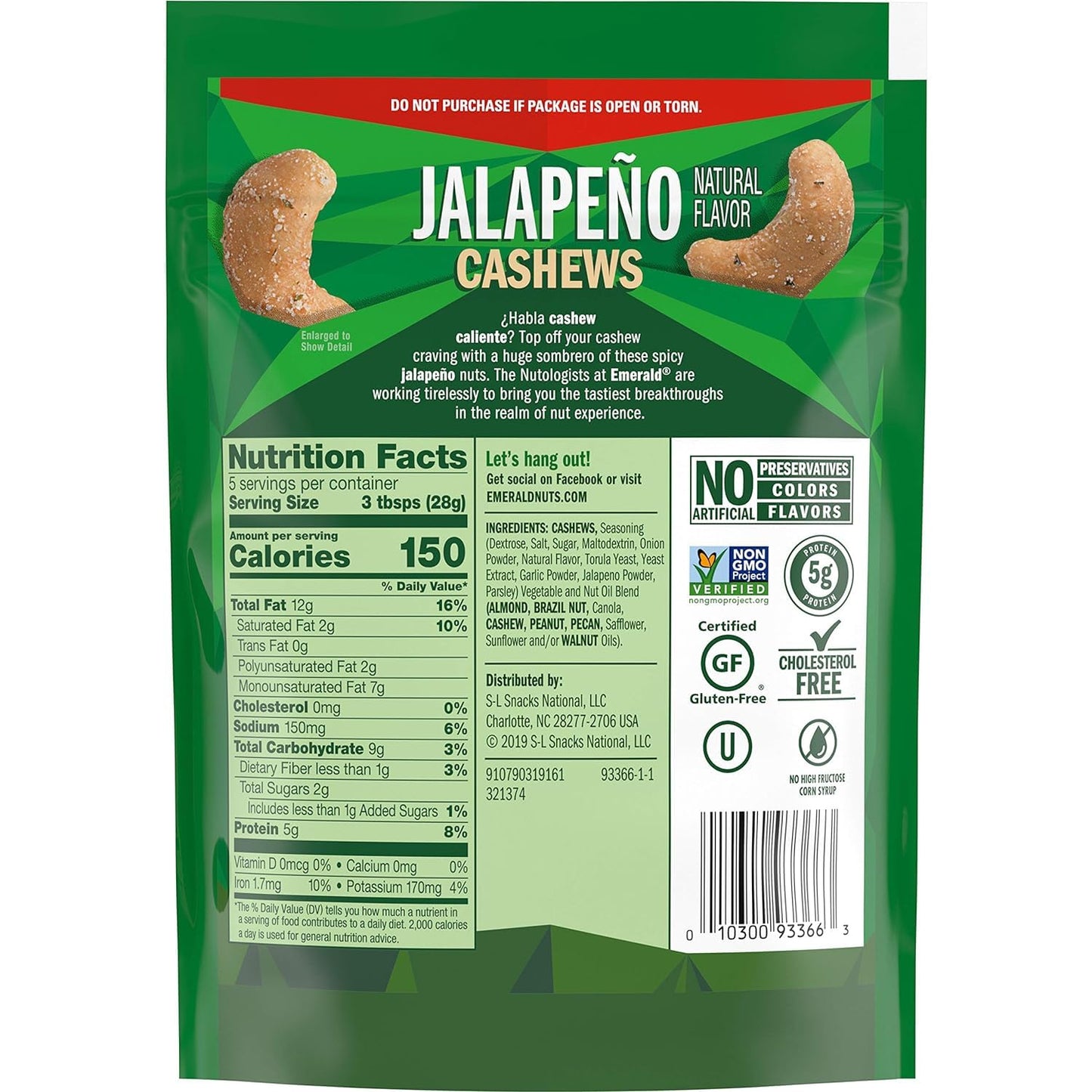 Emerald Nuts Combo (Variety Pack) Featuring Jalapeno Seasoned Cashews & Sriracha Seasoned Cashews | 5 Oz Resealable Bags | Koshe