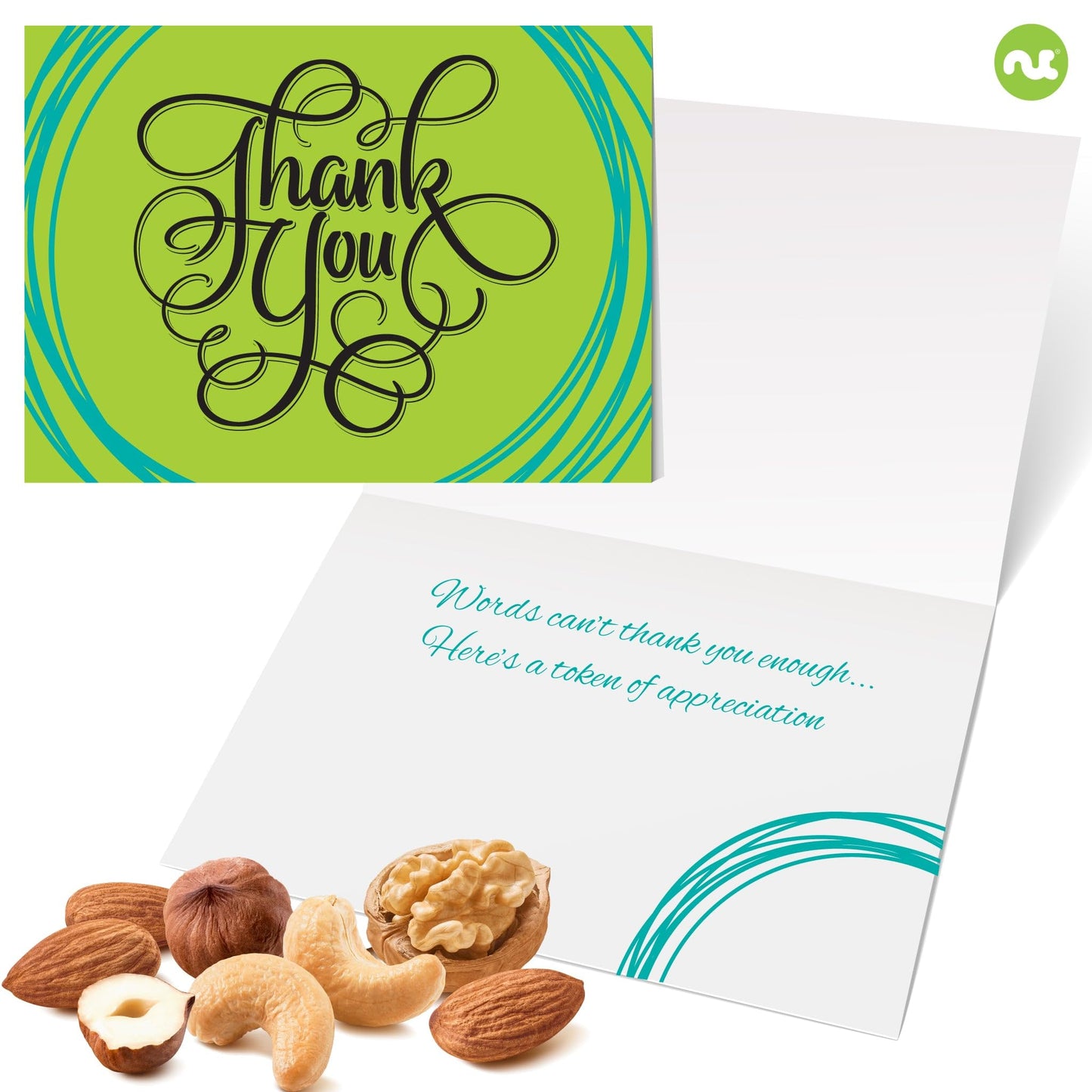 Nut Cravings Gourmet Collection - Thank You Tower Gift Basket, Gourmet Nuts & Dried Fruits With Ty Ribbon + Greeting Card (12 As