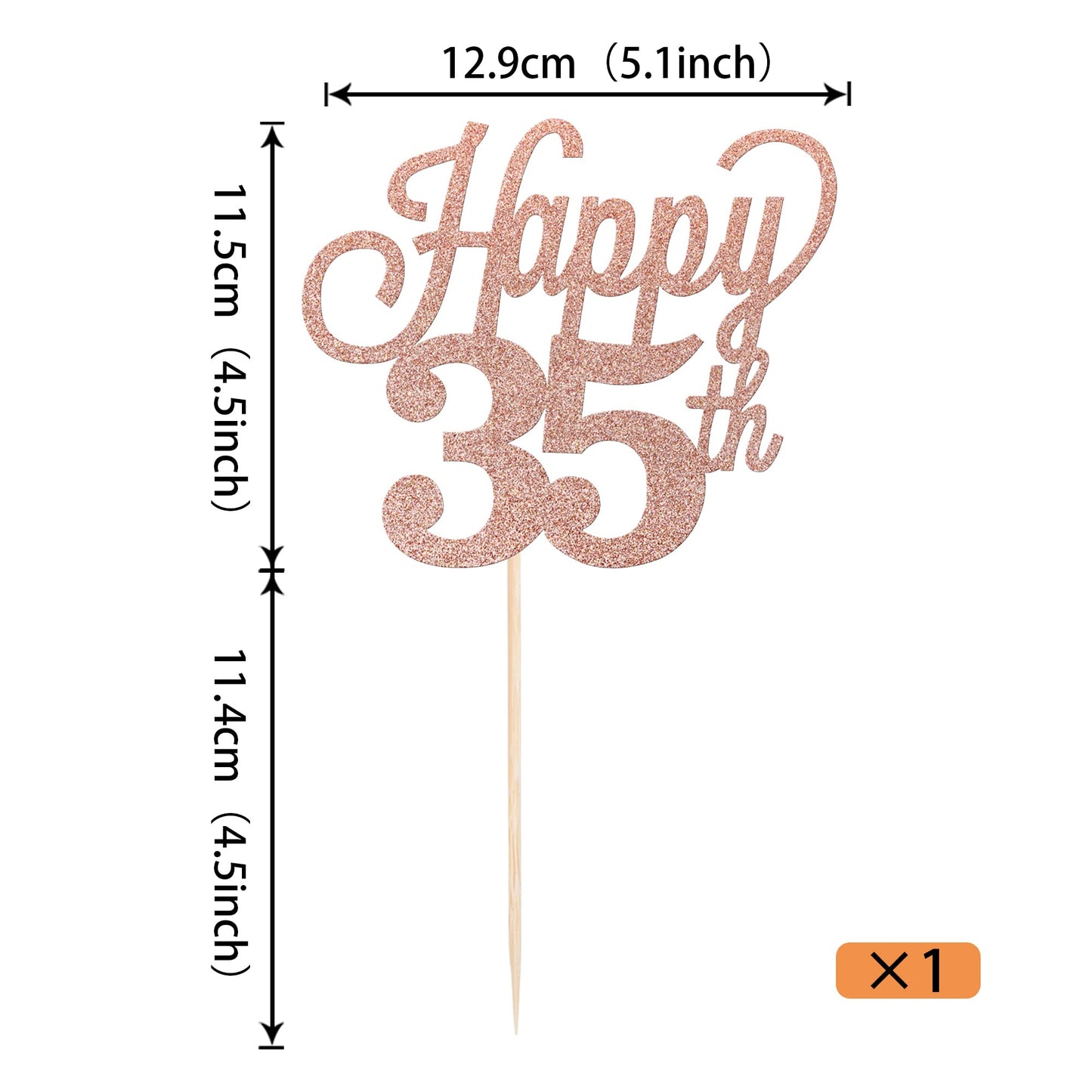 YCTHUNFISH 35th Birthday Cake Topper Black Glitter Number 35 Rose Gold Bamboo Decoration