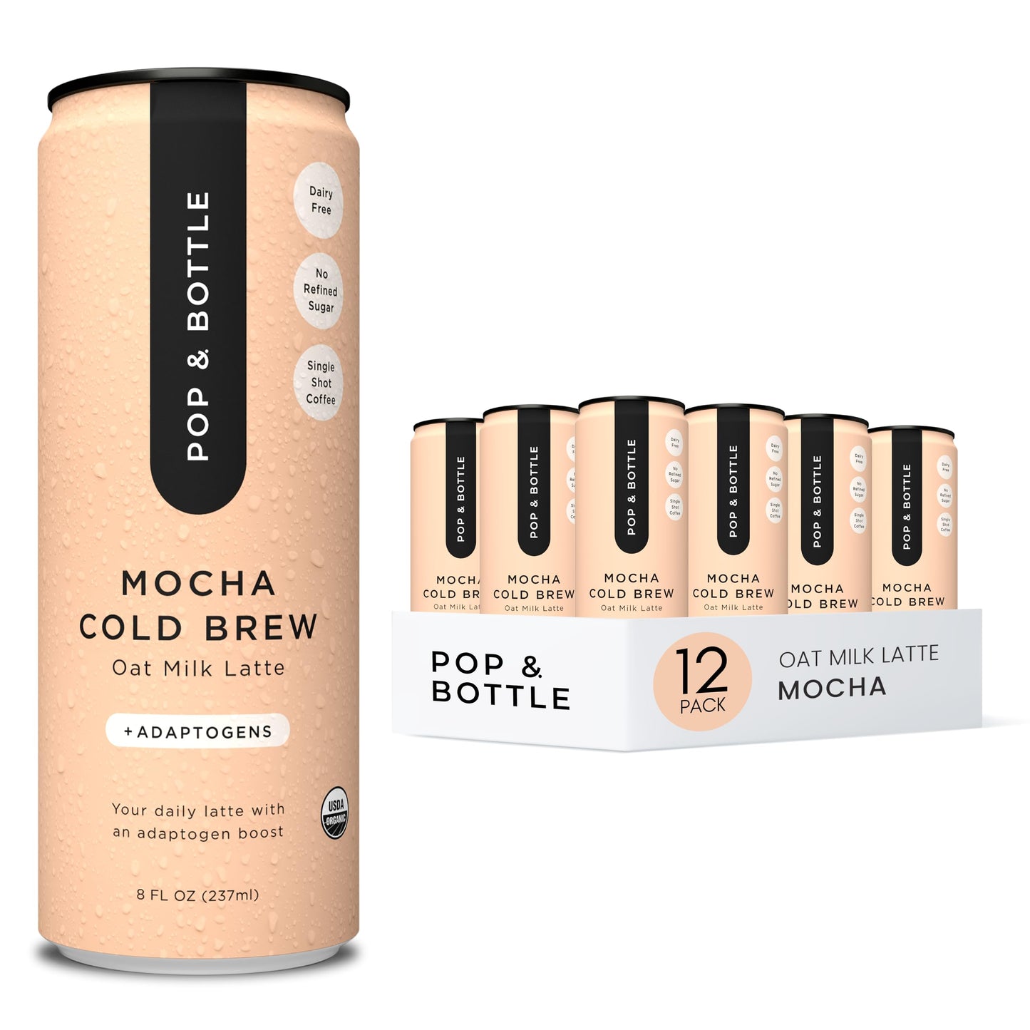 Pop & Bottle, Oat Milk Lattes - Cold Brew With Adaptogens, Maca, Ashwagandha, Mct Oil, Oat Milk, Organic, Dairy Free, Gluten Fre