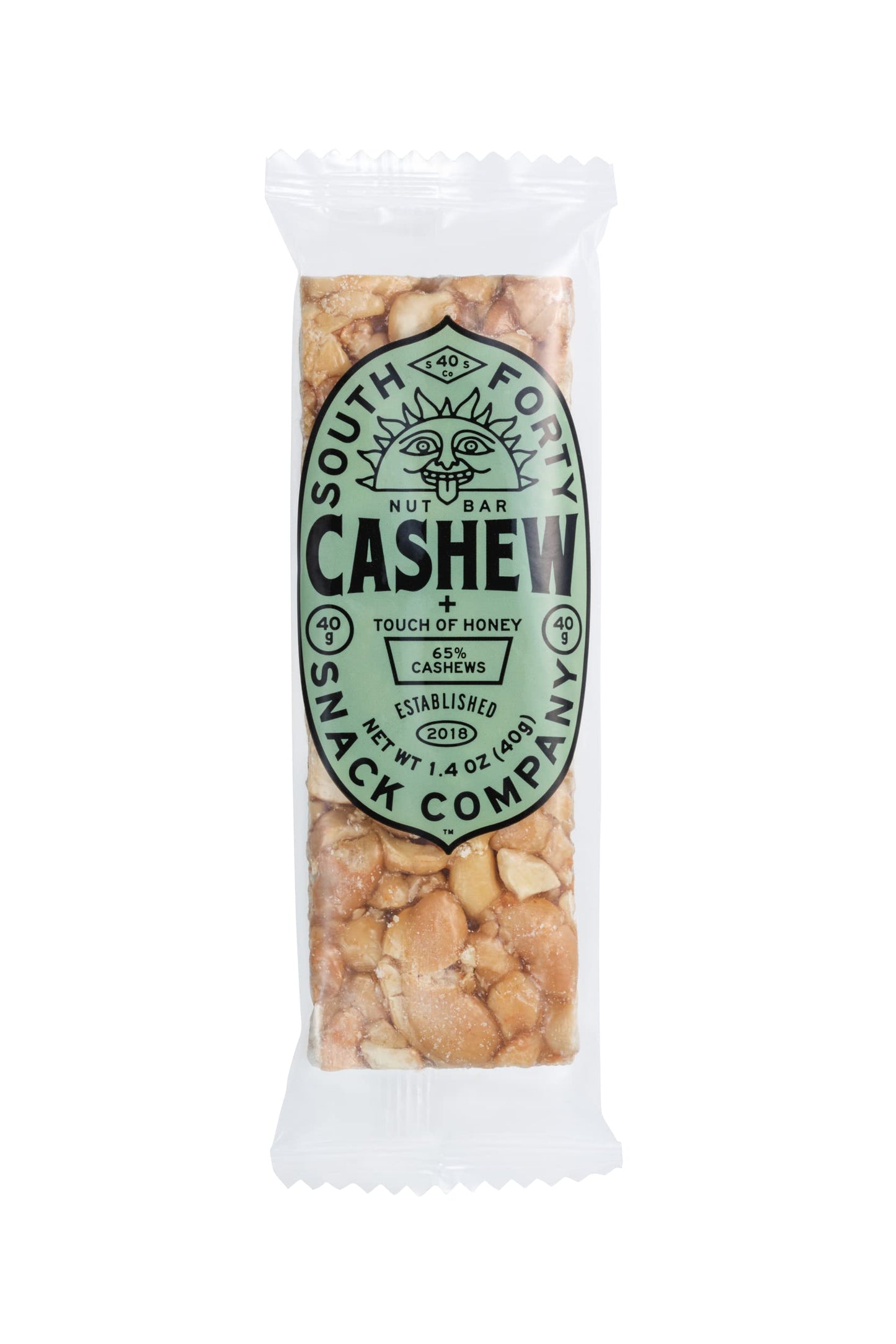 South 40 Snacks Crunchy Cashew Bar  Just 4 Ingredients  Touch of Honey (40g Bar  Pack of 12)