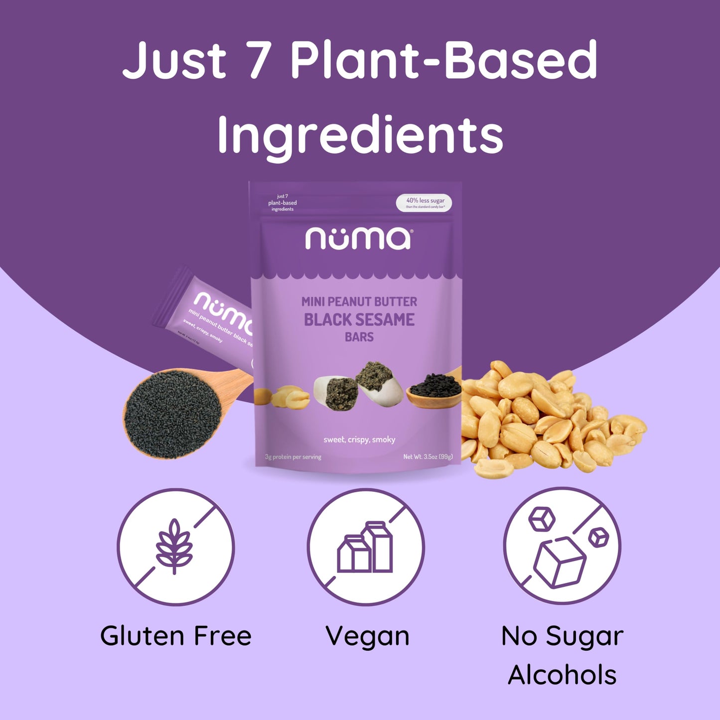 Mini Peanut Butter Black Sesame Bars - Vegan, Low Sugar, High Protein, Low Calorie, All Natural, Gluten Free - Crunchy Plant Bas