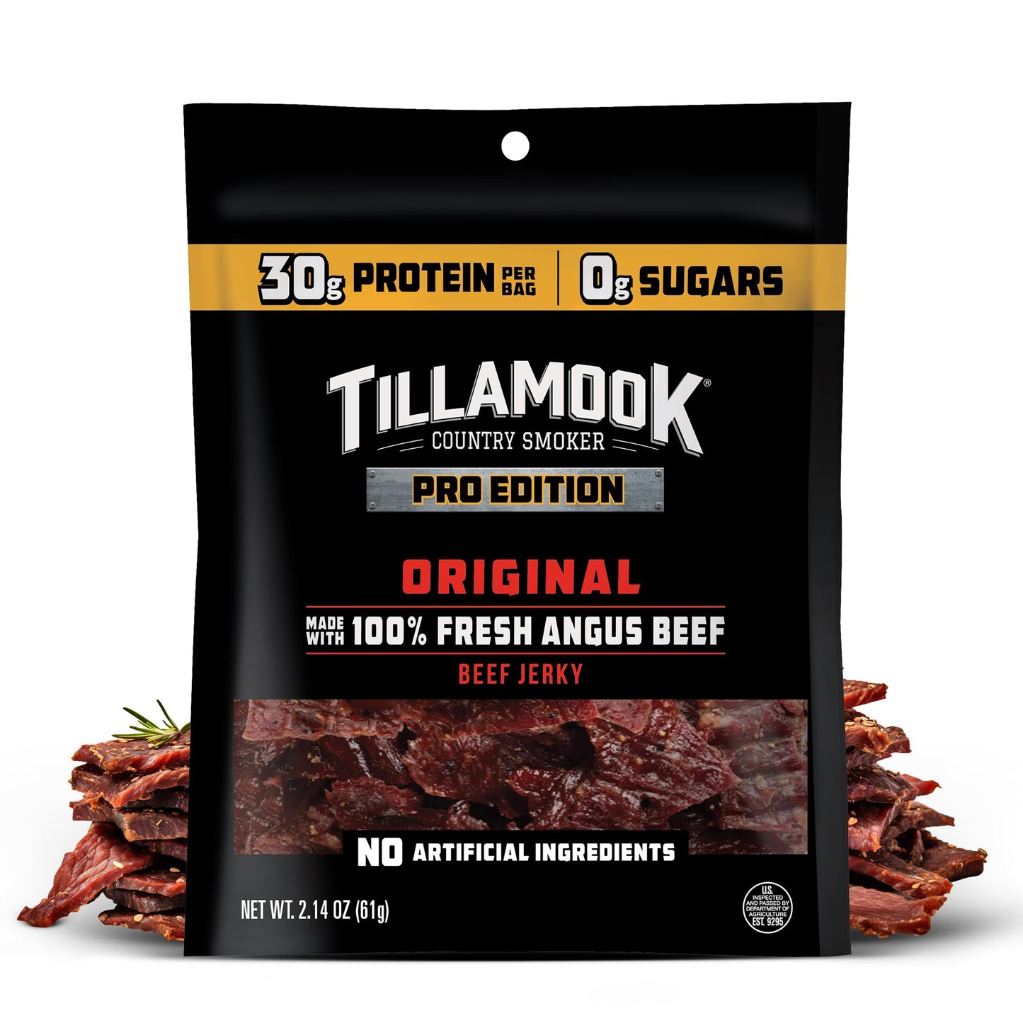 TILLAMOOK COUNTRY SMOKER Beef Jerky, Zero Sugar, Original, 2.14 Oz, Low Carb, High Protein, Gluten Free