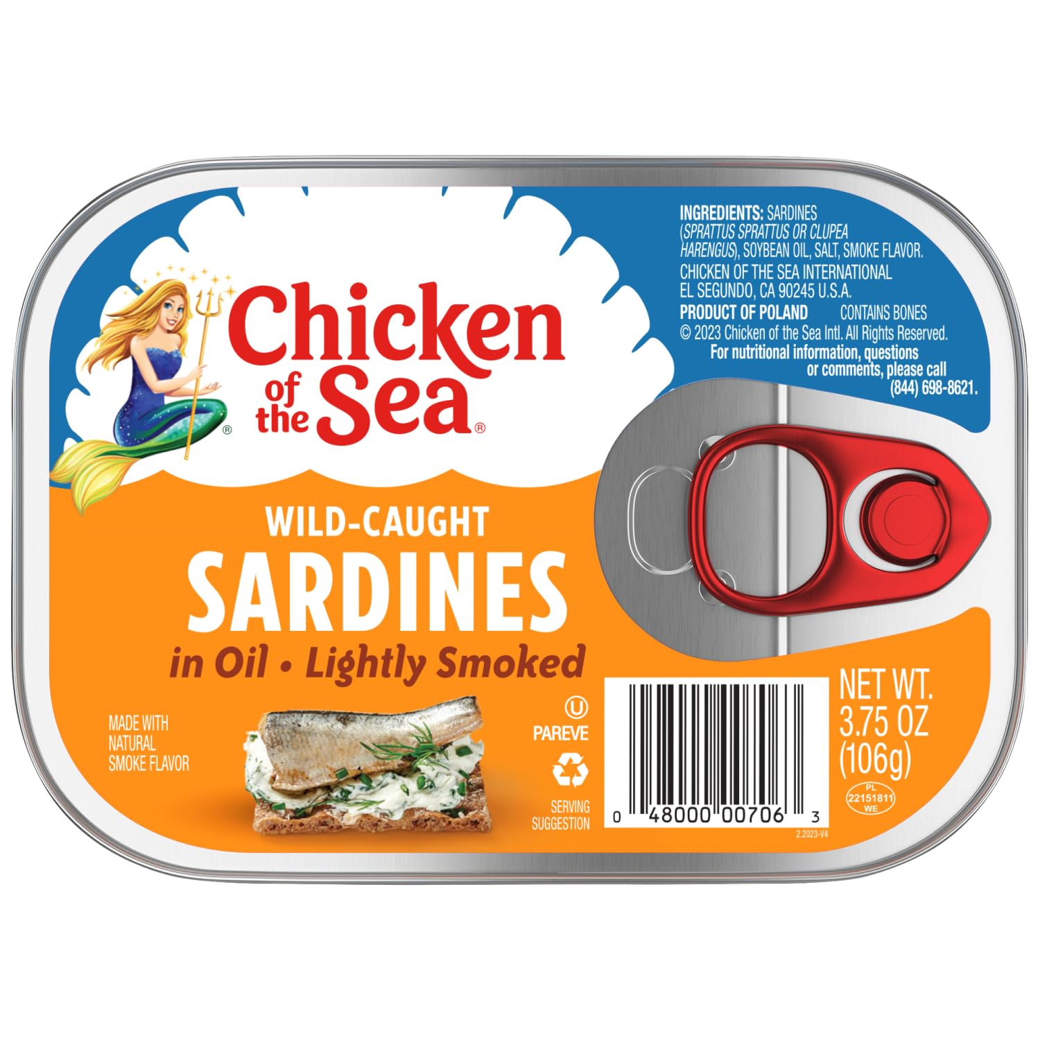 Chicken of the Sea Sardines in Oil, Wild Caught, Lightly Smoked, 3.75 Ounce Can, Pack of 1