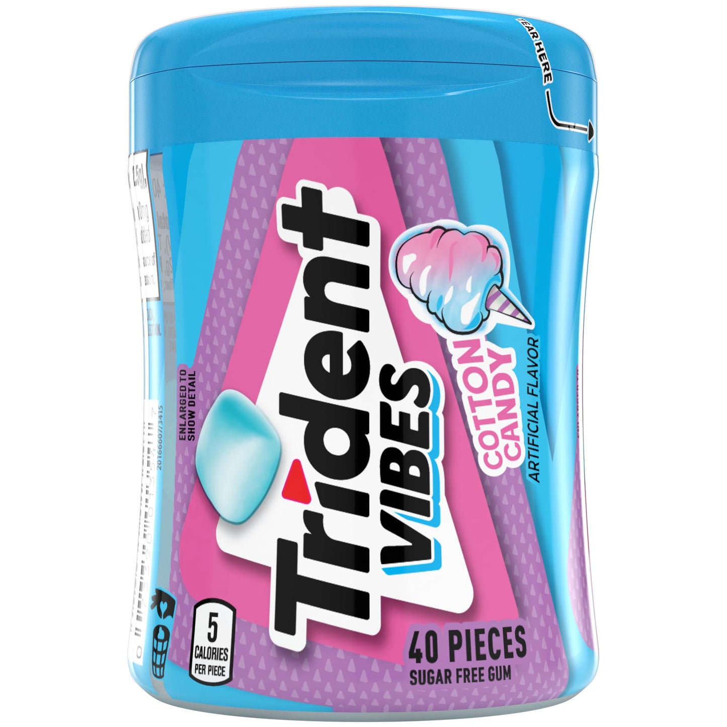 Trident Vibes Sugar Free Chewing Gum, 40 Count Bottle, Cotton Candy Flavor, Pink
