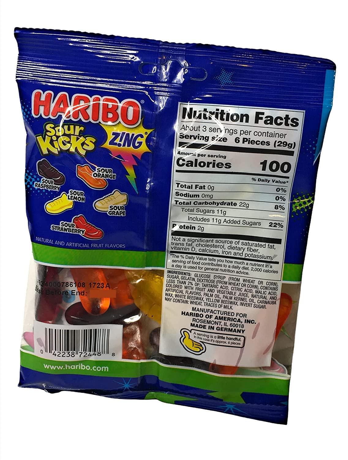 Haribo Of America Haribo Zing Sour Kicks Gummies, 3.6 Oz Bags, 4 Bags Total (Shoe Shaped Gummy Candy), Multi, 3.6 Ounce (Pack Of