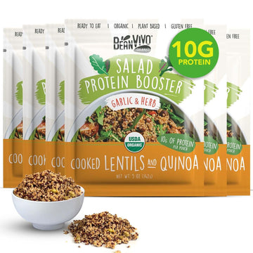 BeanVIVO 6-Pack Salad Protein Booster - Organic cooked Lentils & Quinoa with Garlic & Herbs, delivering a burst of taste and 10g