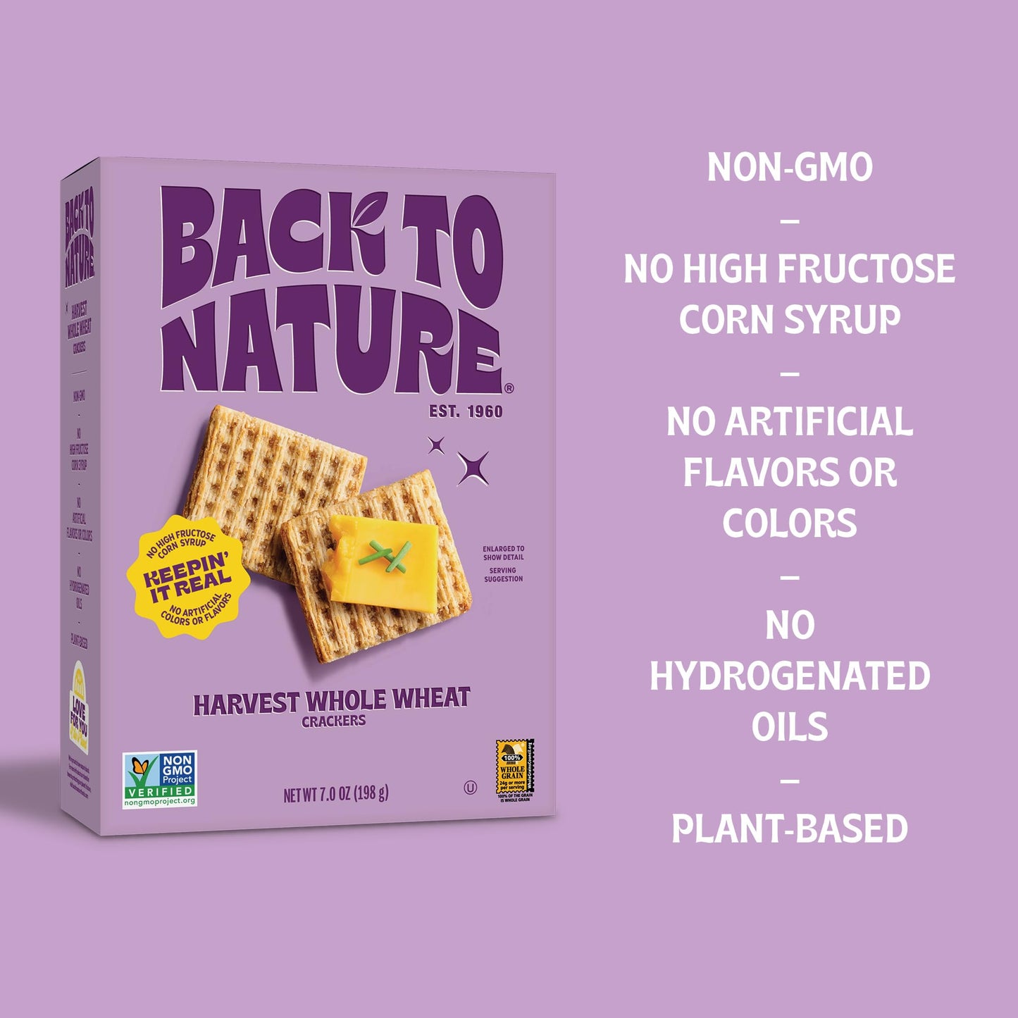 Back to Nature Harvest Whole Wheat Crackers - Dairy Free, Non-GMO, Made with Whole Grain Wheat & Sea Salt, Delicious Snacks, 7 O