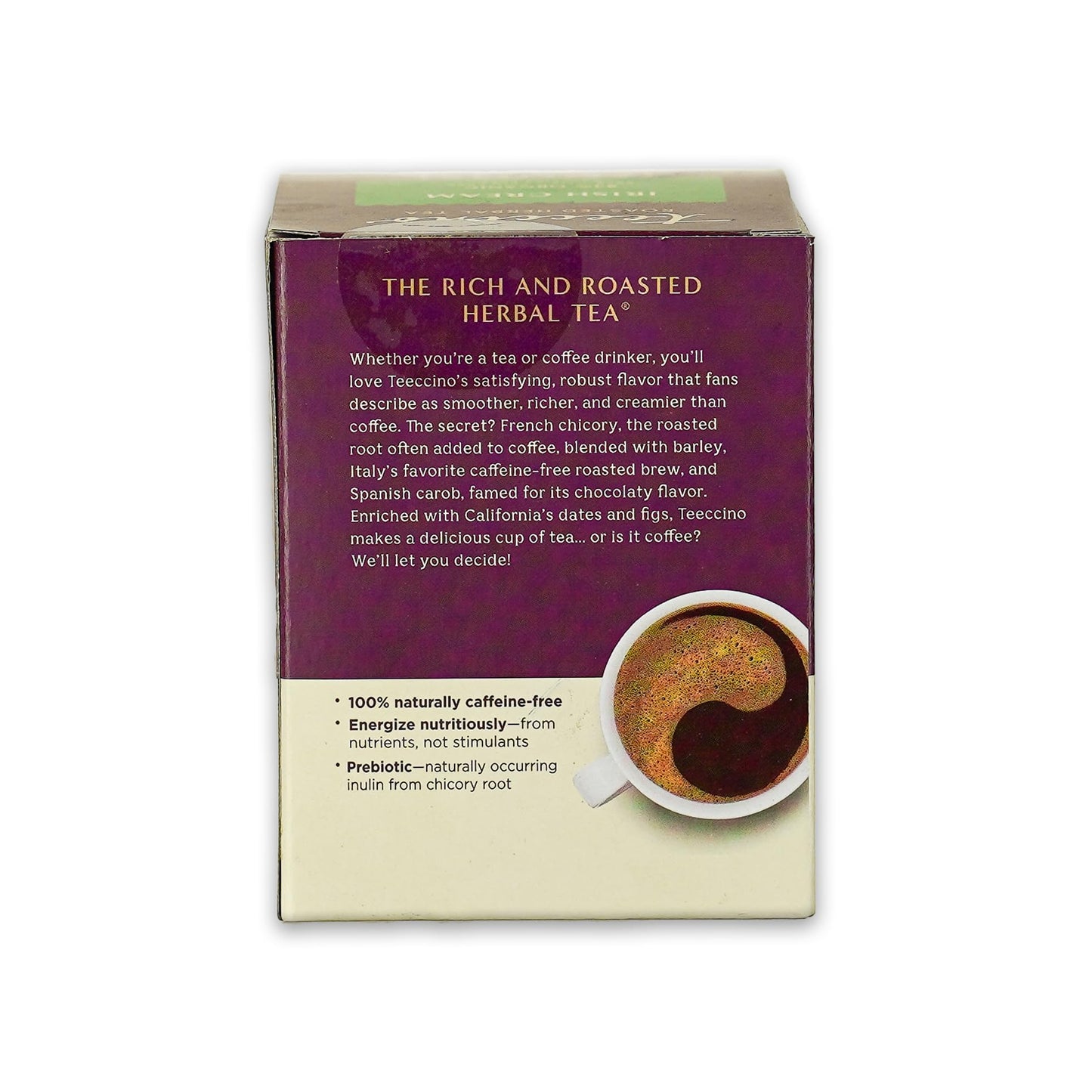 Teeccino Irish Cream Herbal Tea, Caffeine-Free, Prebiotic, 10 Tea Bags