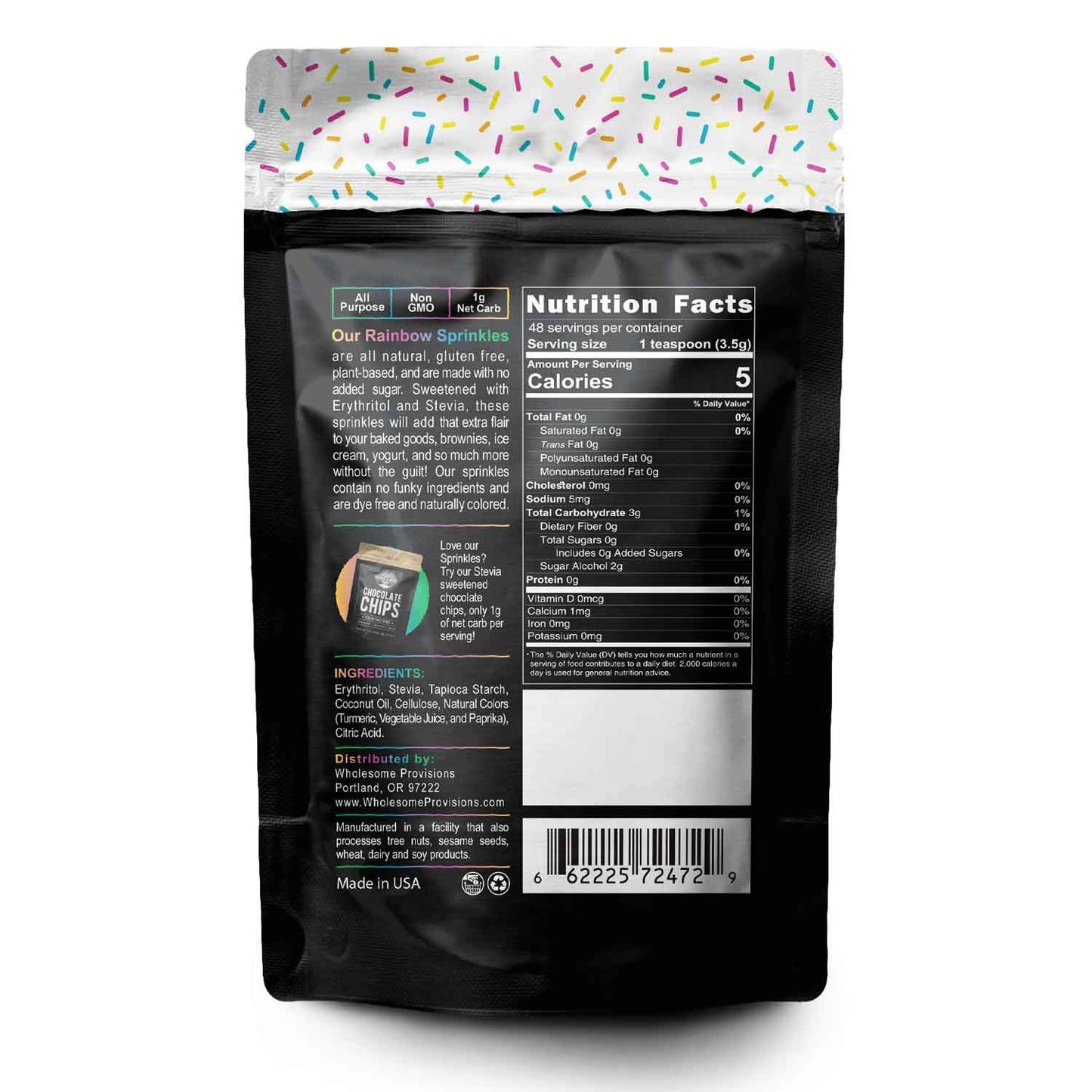Keto Sprinkles, 6 Oz. Larger Value Size, Dye Free, Non-Gmo, Plant-Based, Vegan, Gluten Free, All Natural, No Artificial Coloring