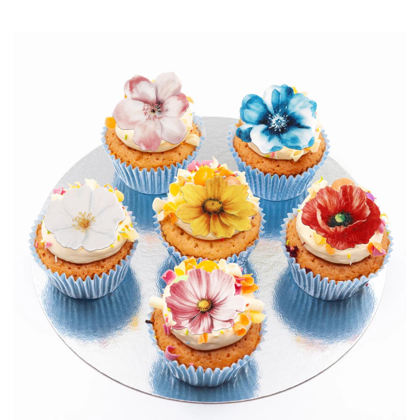 54 Pcs Edible Flowers Cake Toppers Wafer Paper Flower Cupcake Toppers Hawaiian Edible Flowers Cake Decorations Mixed Size For Tr