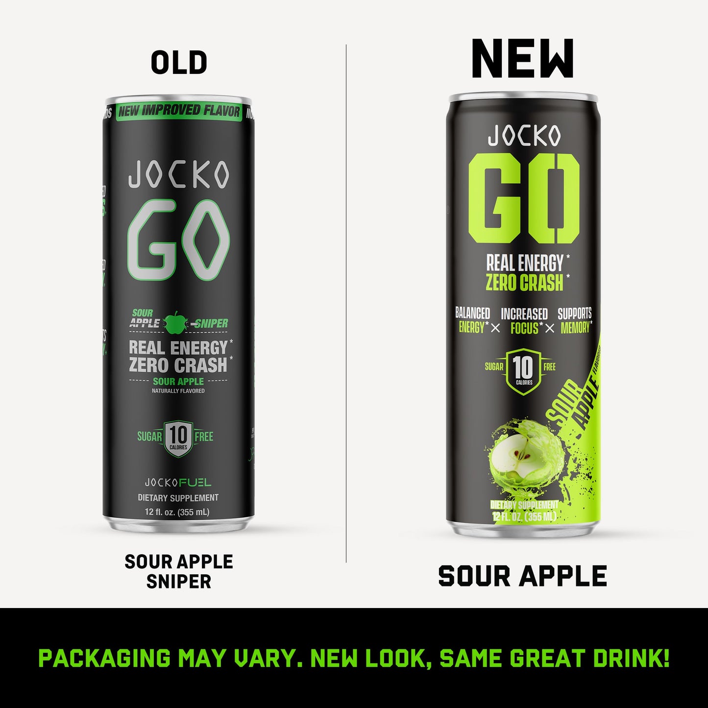 Origin Jocko GO Energy Drinks Sugar Free - KETO, Vitamin B12 & B6 - 12 Fl Oz (Pack of 12) - Sour Apple