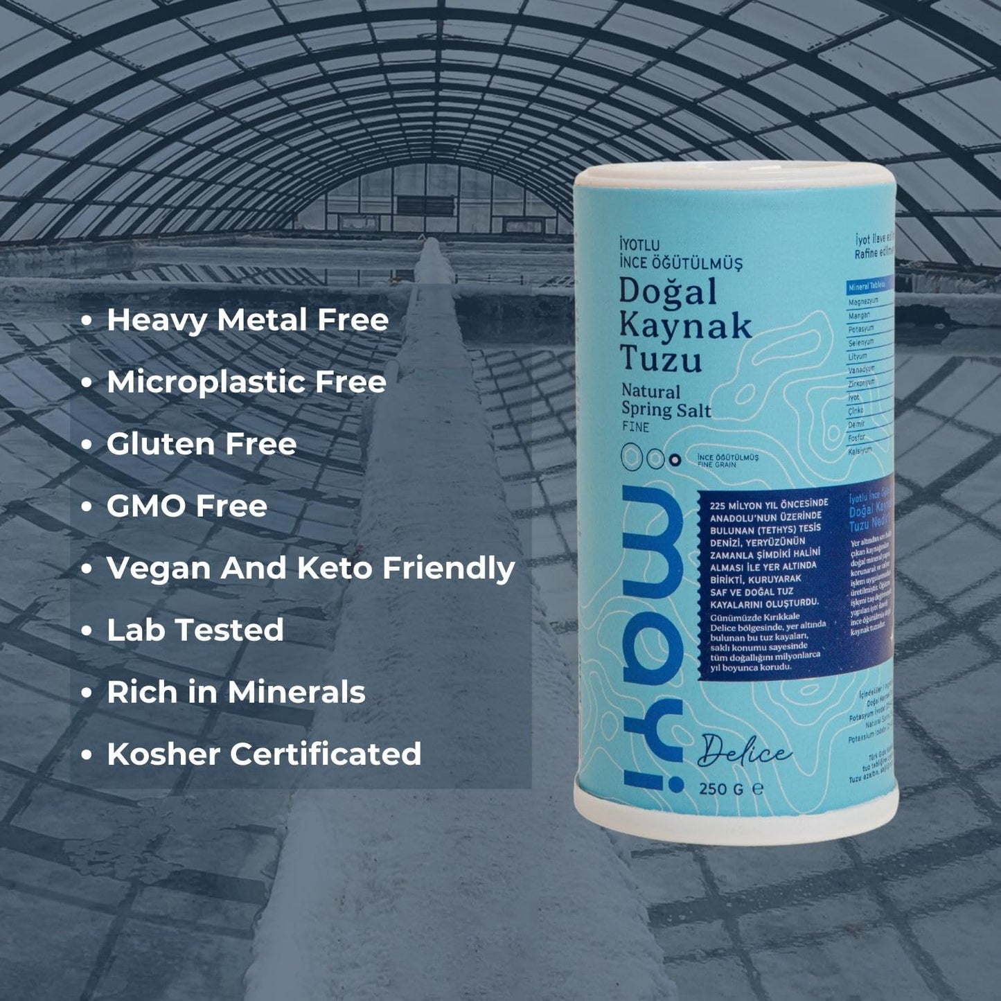 MAYI Ancient Natural Spring Fine Ground Salt Shaker 8.8 oz - Hand-Harvested, Kosher, Microplastic-Free, Mineral-Rich, Chemical-F