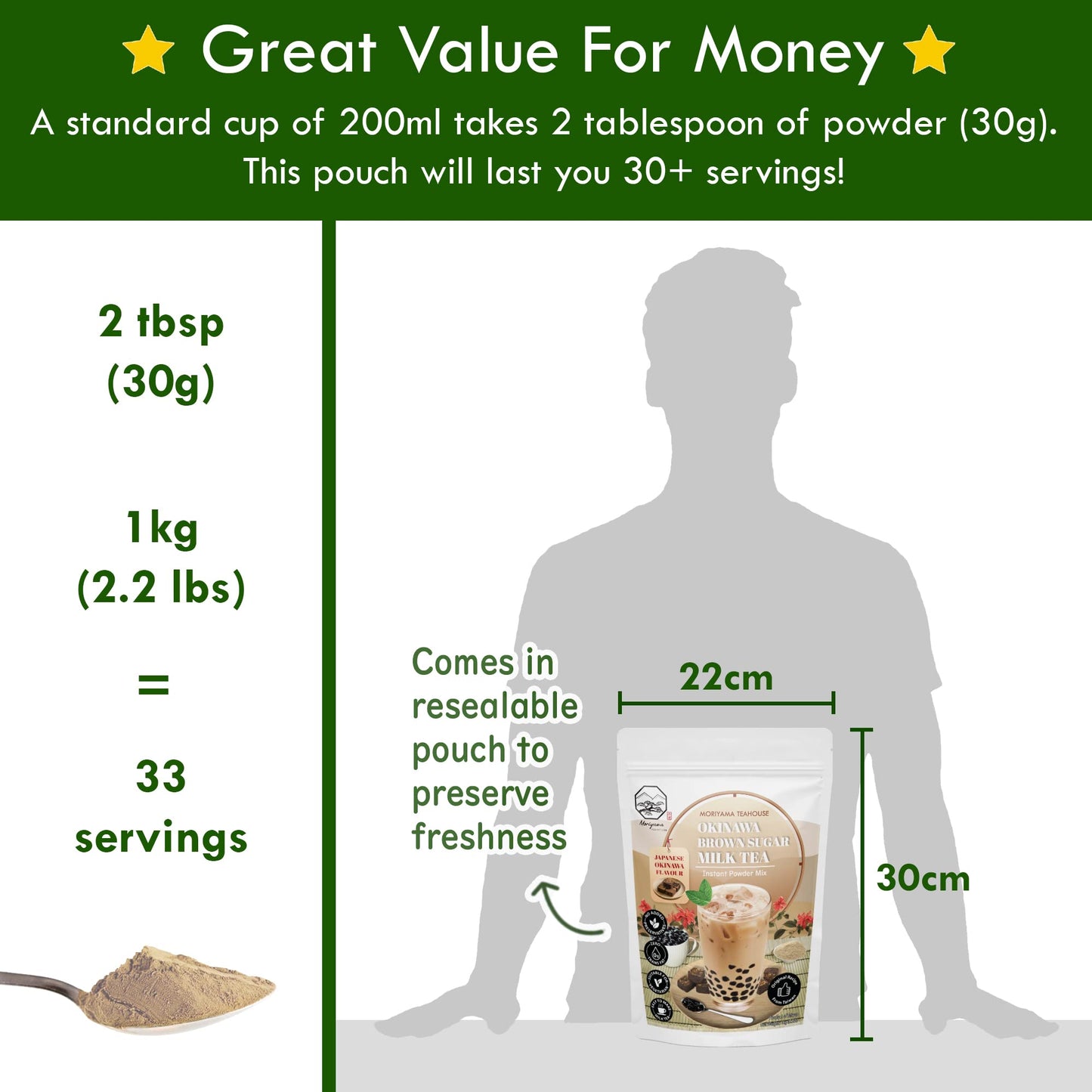 Okinawa Brown Sugar Bubble Milk Tea Instant 3In1 Powder Mix - 1Kg (33 Drinks) | For Boba Tea, Milkshake, Blended Frappe And Bake