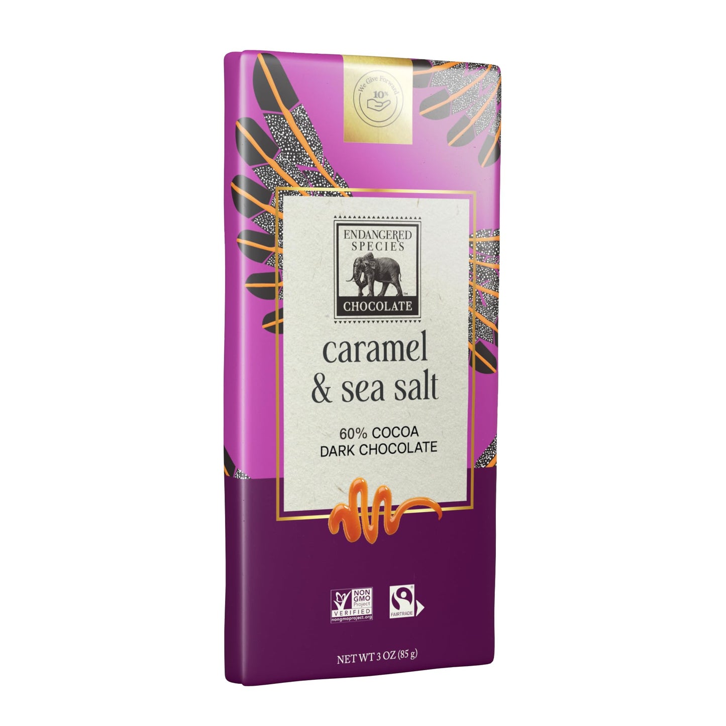 Endangered Species, Dark Chocolate Sea Salt Caramel Bar, 3 Oz