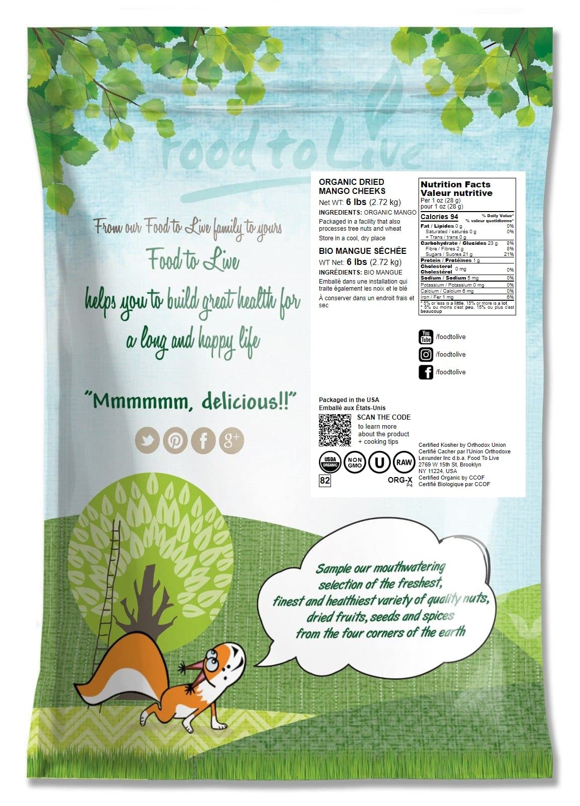 Food To Live - Organic Mango Cheeks, 6 Pounds Dried, Non-Gmo, Kosher, Unsulphured, Unsweetened, Bulk