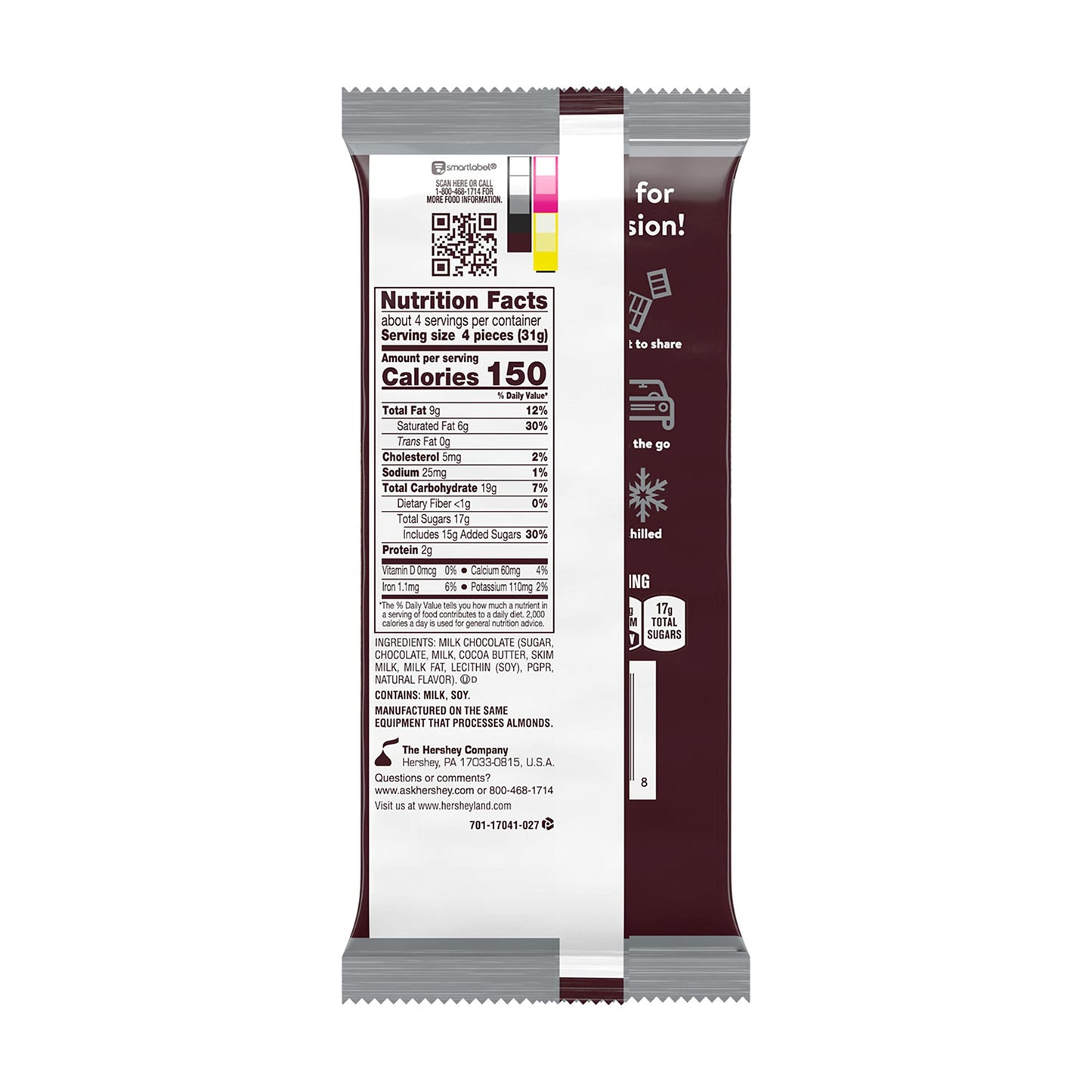 HERSHEYS Milk Chocolate XL, Candy Bar, 4.4 oz (16 Pieces)