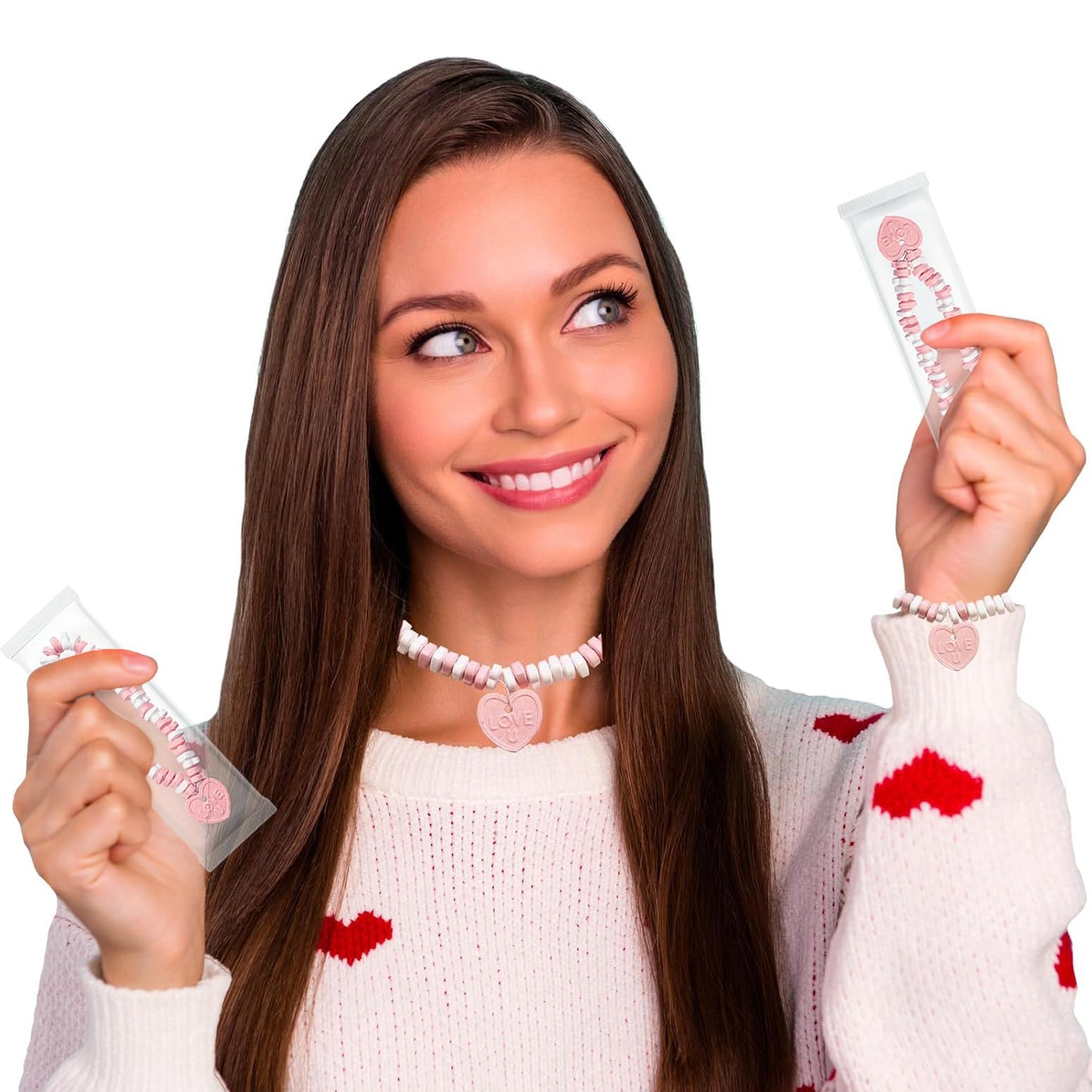 Fruidles Stretchable Valentines Heart Candy Bracelet, Multicolor Fruit-Flavored Chewables For Party Favors, 14G Bracelet (576-Pa
