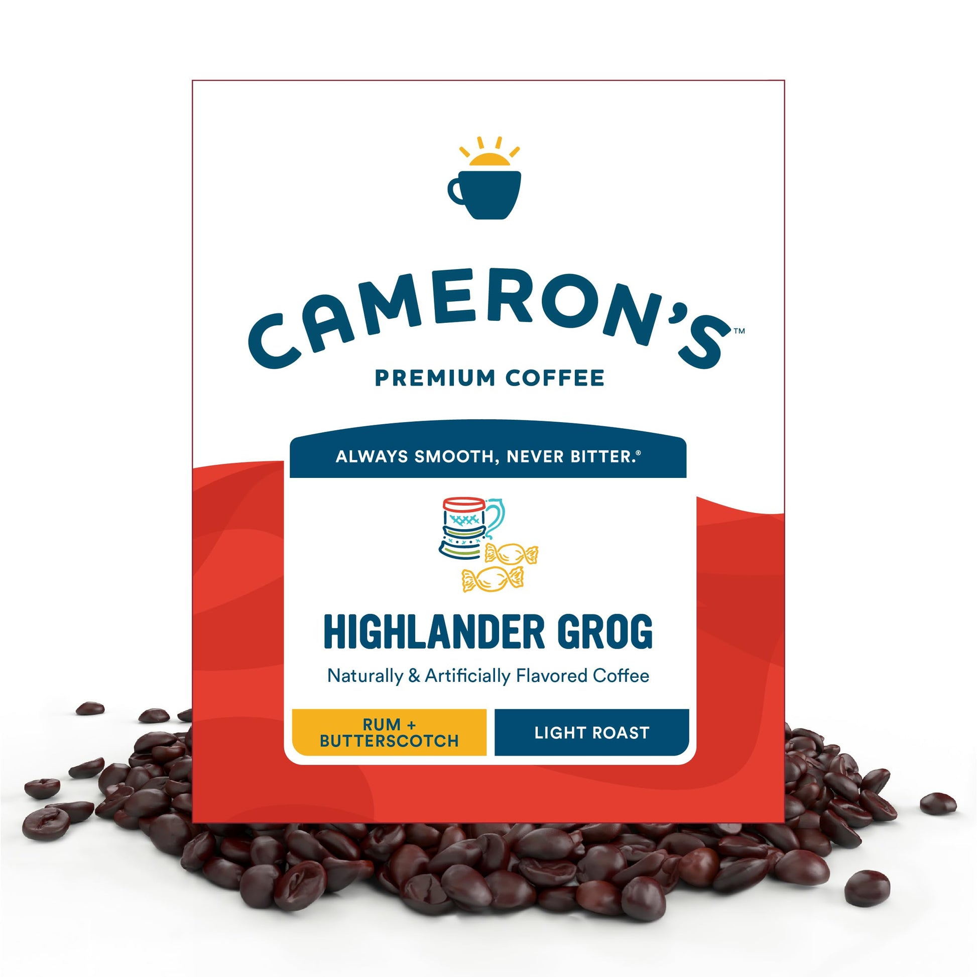 Camerons Coffee Roasted Whole Bean Coffee, Flavored, Highlander Grog, 4 Pound
