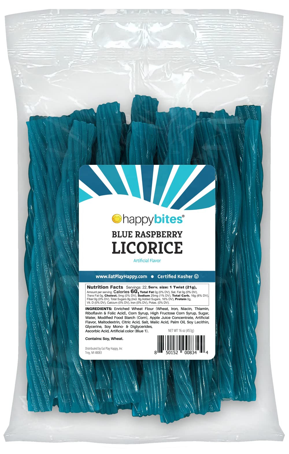 Sweet Roots Blue Raspberry Licorice Twists - 1 Bag (16 oz) - Jumbo Size Licorice Sticks | Made with Real Fruit Juice Concentrate
