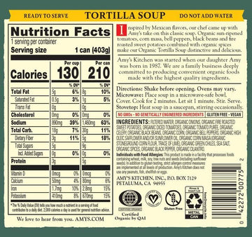 Amys Soup, Vegan Tortilla Soup, Gluten Free, Made With Fire Roasted Sweet Potatoes, Canned Soup, 14.2 Oz (12 Pack)