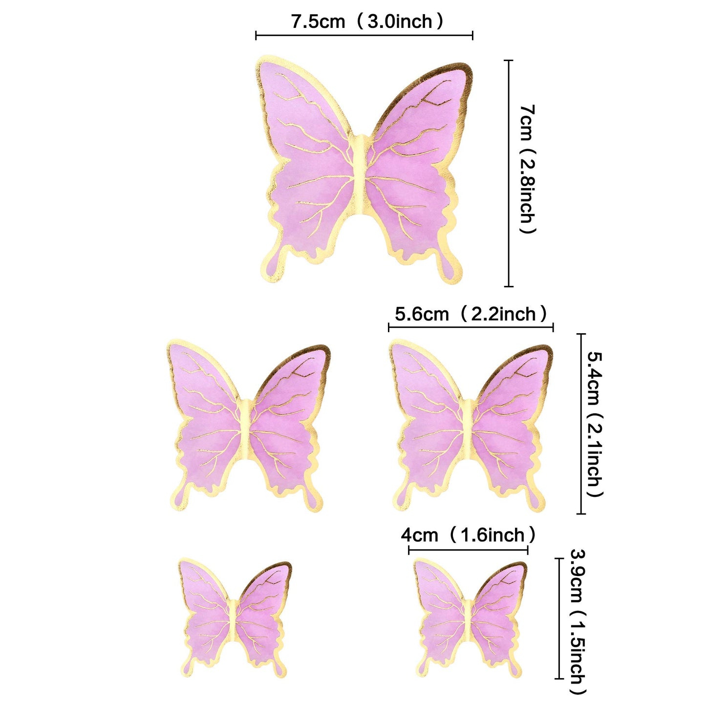 Cyodoos 30pcs Purple Gold Edge Mixed Size Lively 3D Waterproof Swllowtail Butterfly Cupcake Topper for Girls Women's Happy Birth