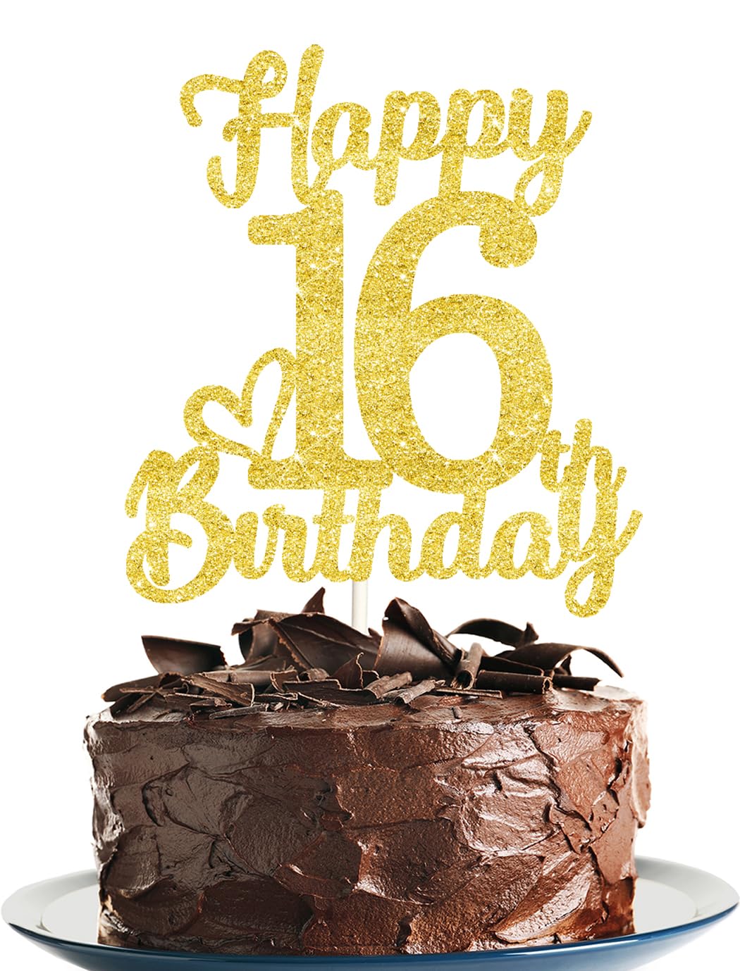 16 Birthday Cake Toppers-Gold Glitter, 16Th Cake Topper For Boy,16 Cake Topper For Girl, 16Th Birthday Decorations,16Th Birthday