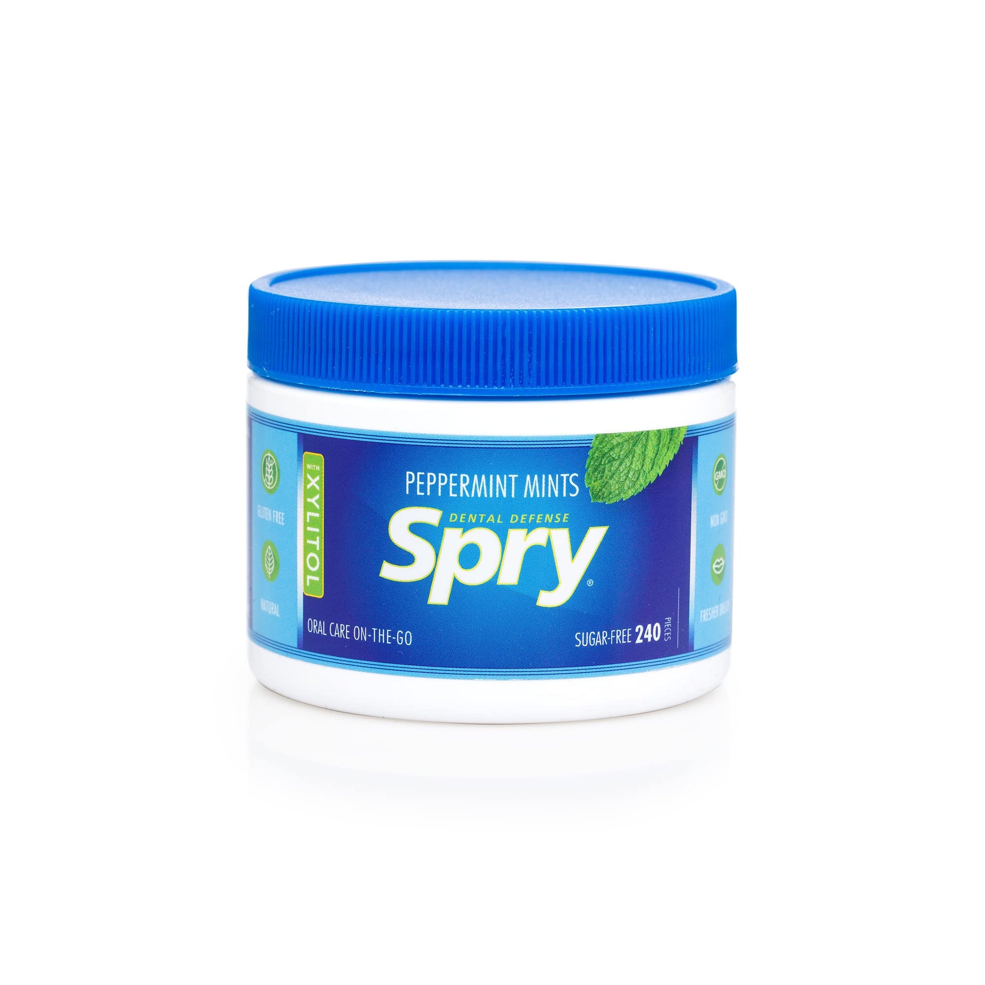 Spry Xylitol Peppermint Sugar Free Candy - Promote Oral Health, Increase Saliva Production, Stop Bad Breath, Non-GMO, Gluten-Fre