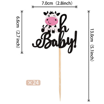 24 Pcs Cow Oh Baby Cupcake Toppers Glitter Farm Animals Oh Baby Cow Cupcake Picks Gender Reveal Theme Baby Shower Kids Boys Girl
