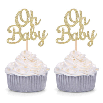 Giuffi Set Of 24 Golden Oh Baby One Cupcake Toppers Party Decors Baby'S Birthday